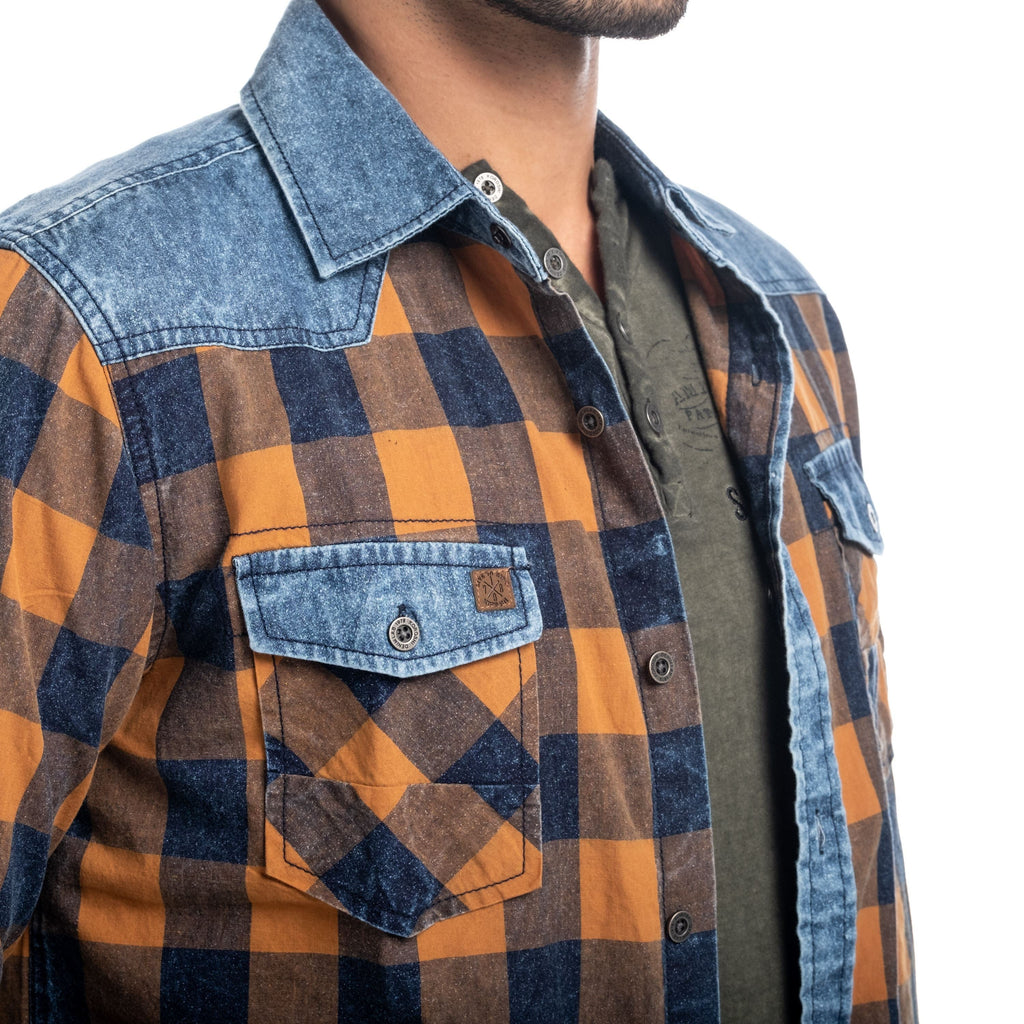 Camisa Hombre Manga Larga Cuadros Detalle Denim – Koroshi 1821CL53