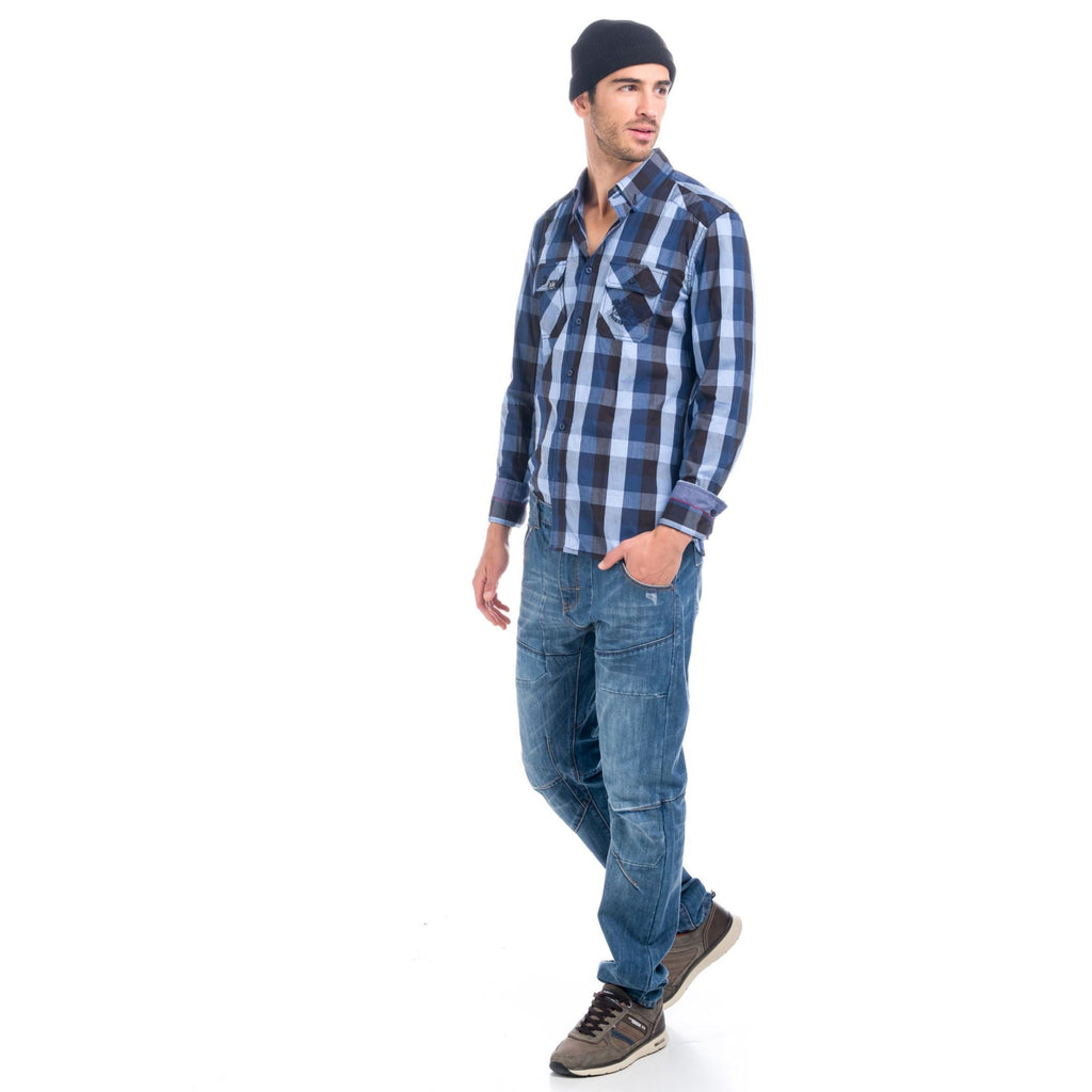 Camisa Hombre Manga Larga Cuadros Doble Bolsillo – Koroshi 1821CL54