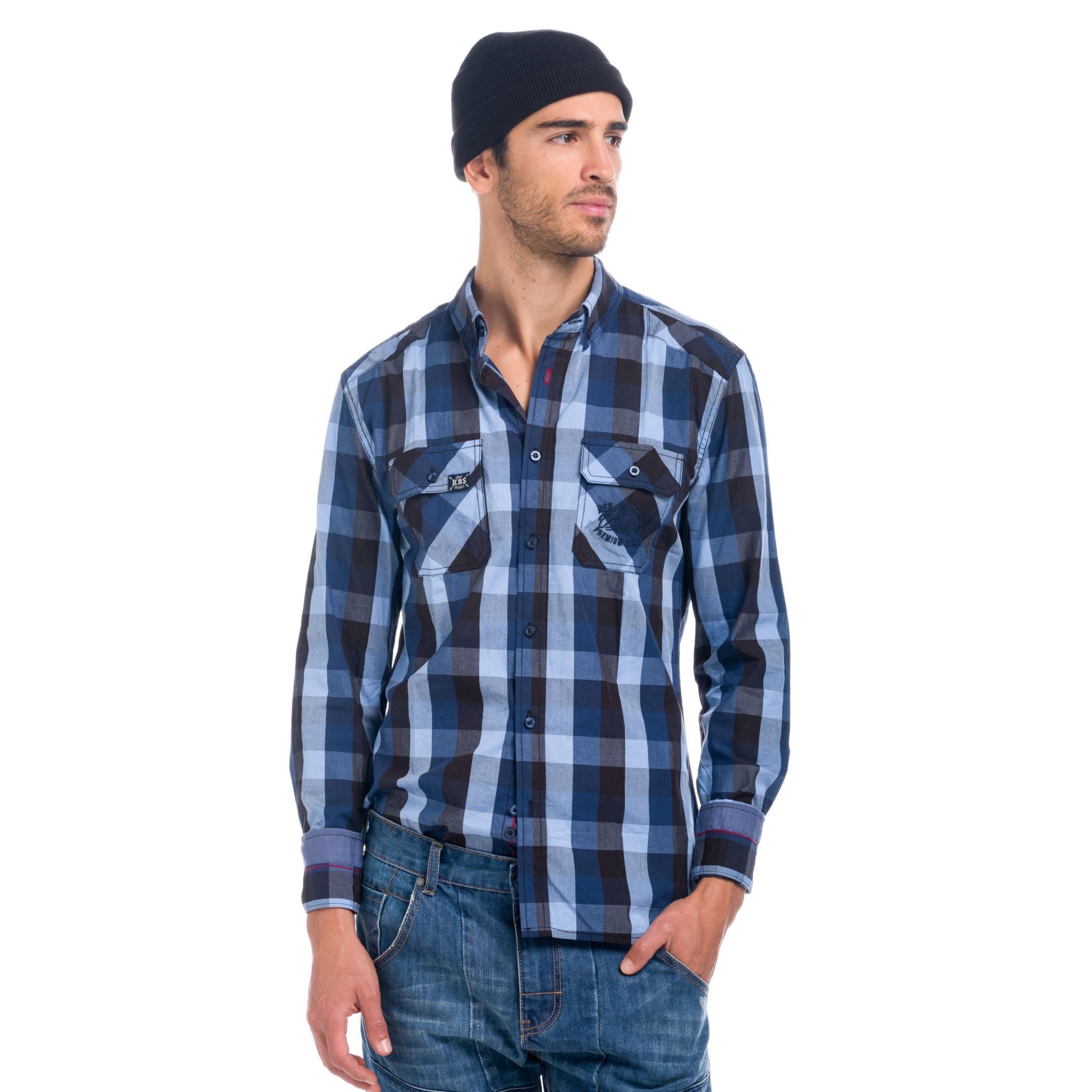 Camisa Hombre Manga Larga Cuadros Doble Bolsillo – Koroshi 1821CL54
