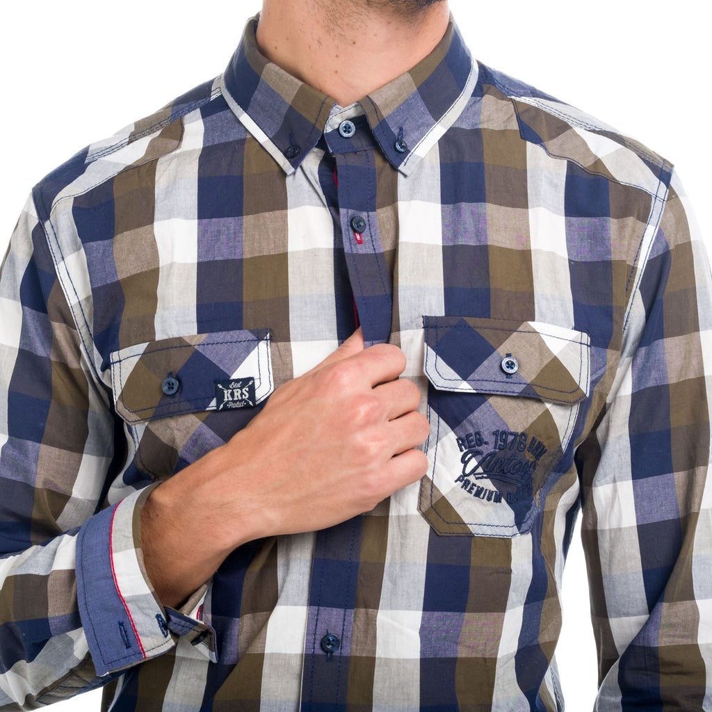 Camisa Hombre Manga Larga Cuadros Doble Bolsillo – Koroshi 1821CL54