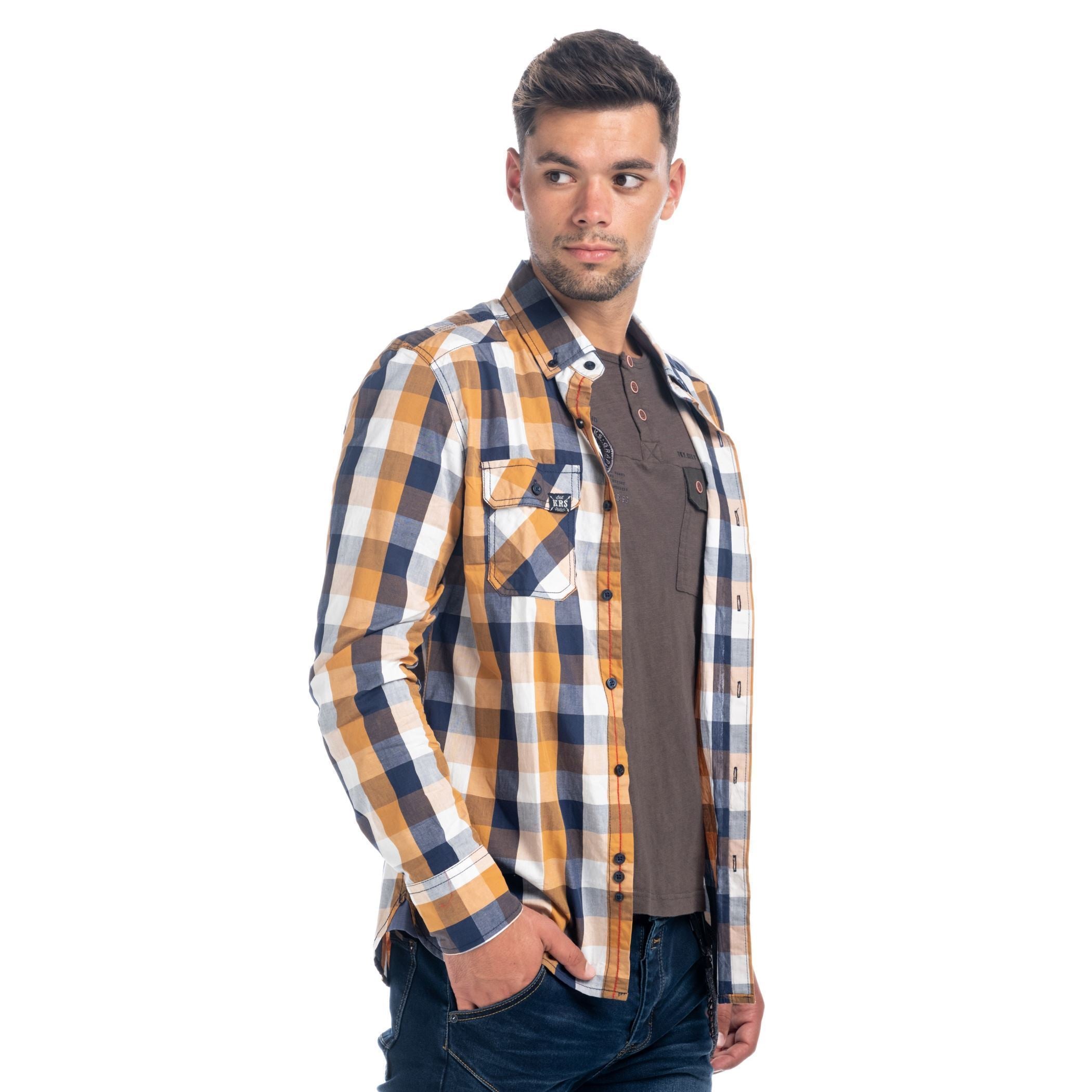 Camisa Hombre Manga Larga Cuadros Doble Bolsillo – Koroshi 1821CL54