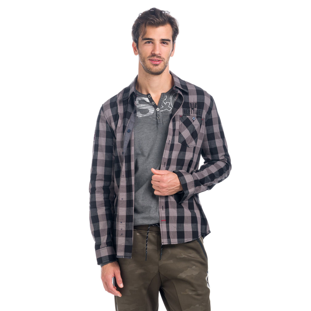 Camisa Hombre Manga Larga Cuadros Coderas Contraste – Koroshi 1821CL55
