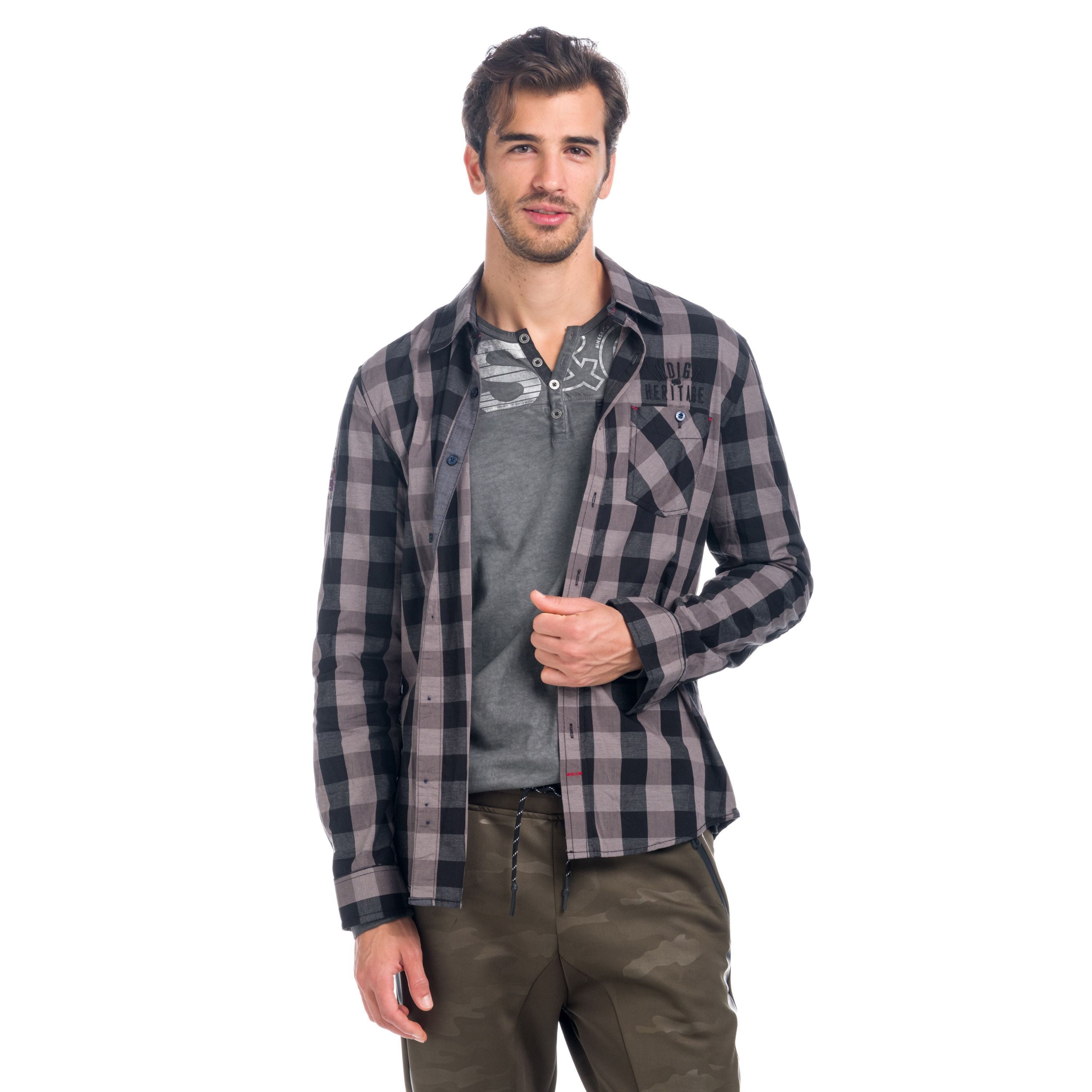 Camisa Hombre Manga Larga Cuadros Coderas Contraste – Koroshi 1821CL55