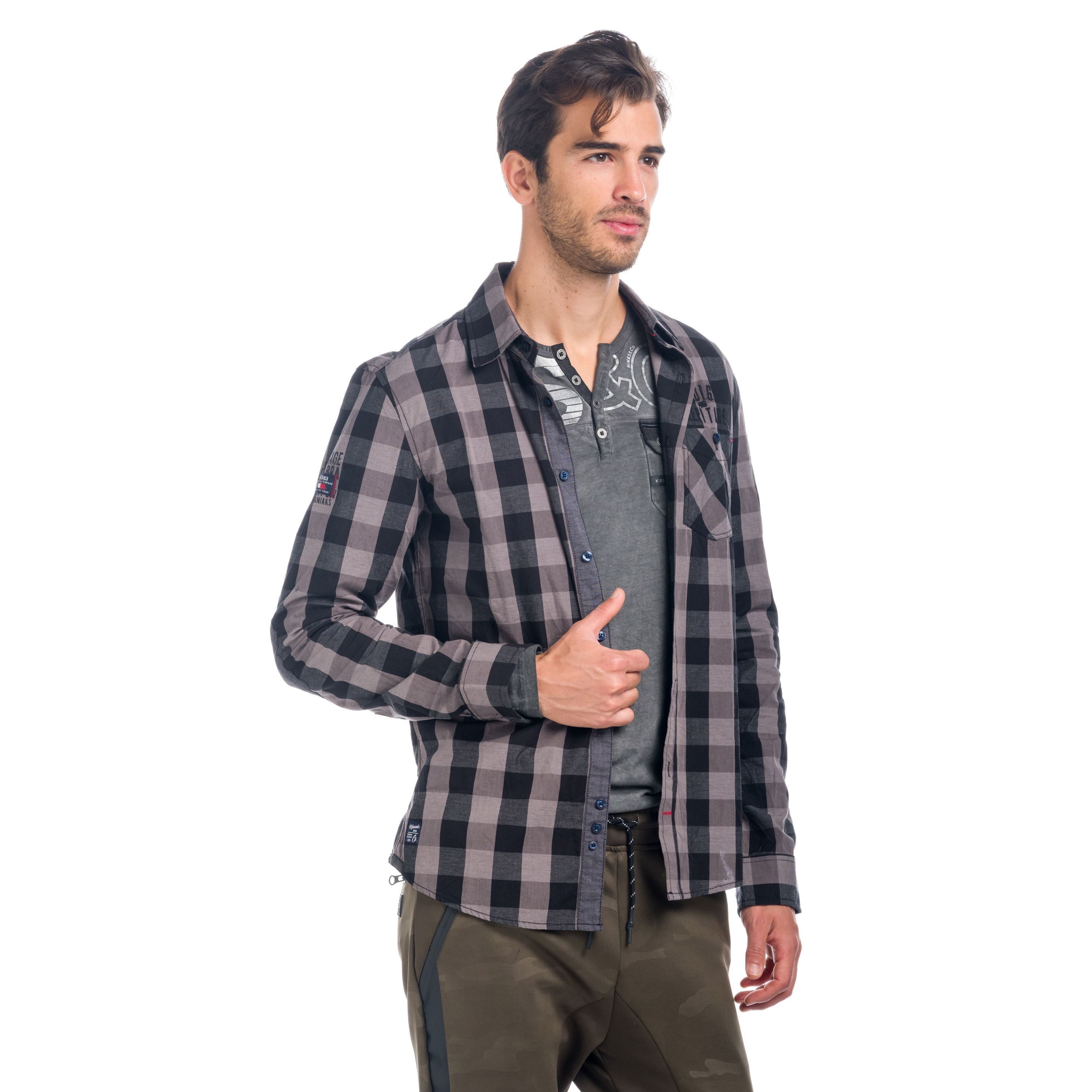 Camisa Hombre Manga Larga Cuadros Coderas Contraste – Koroshi 1821CL55
