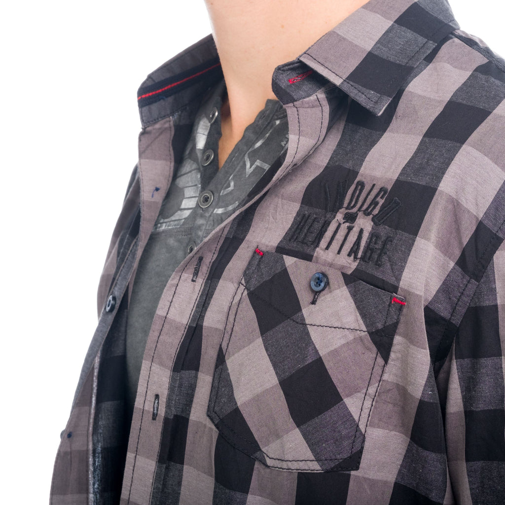 Camisa Hombre Manga Larga Cuadros Coderas Contraste – Koroshi 1821CL55