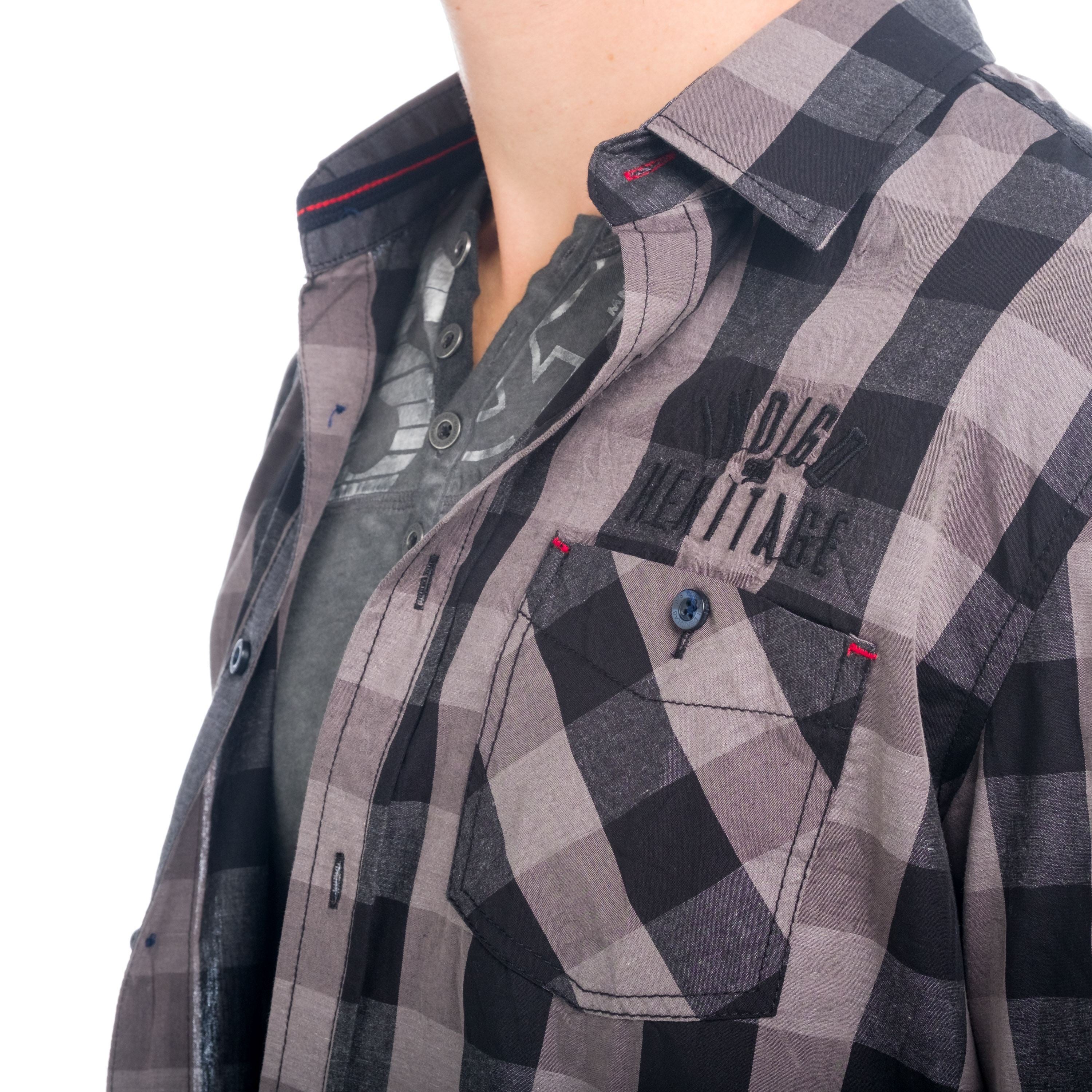 Camisa Hombre Manga Larga Cuadros Coderas Contraste – Koroshi 1821CL55