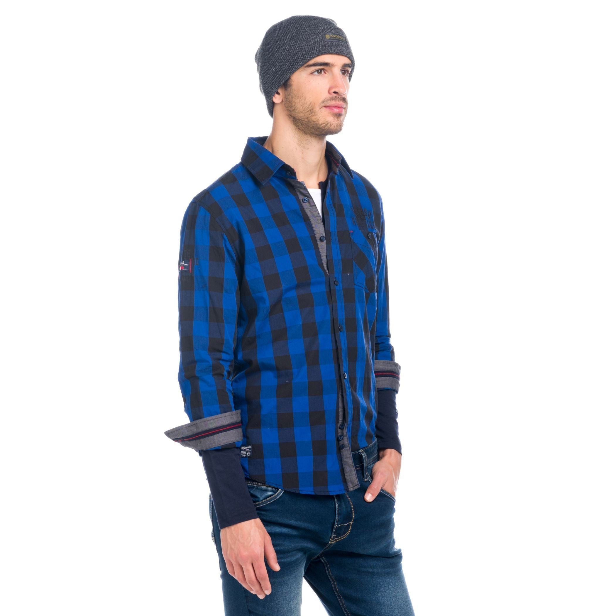 Camisa Hombre Manga Larga Cuadros Coderas Contraste – Koroshi 1821CL55