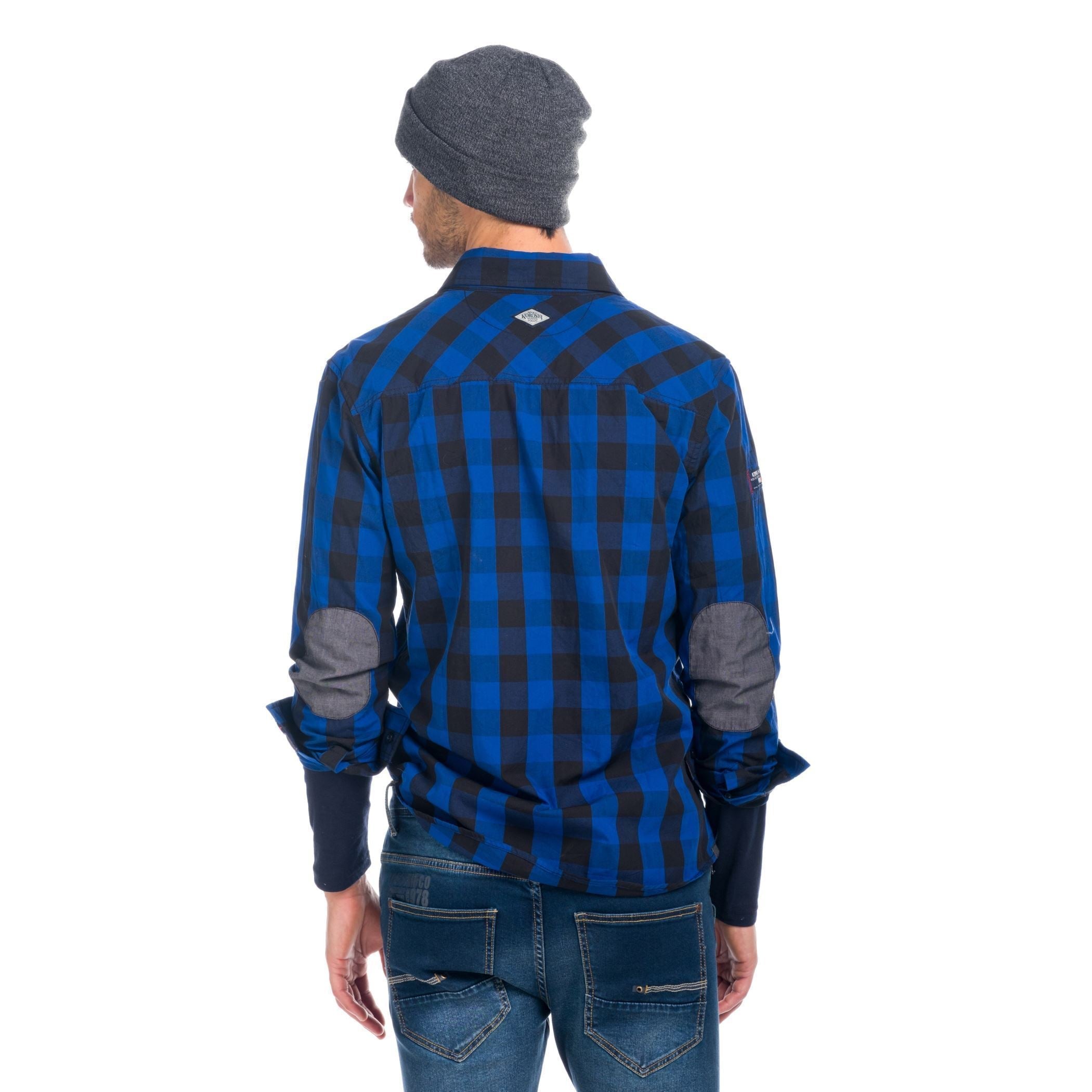 Camisa Hombre Manga Larga Cuadros Coderas Contraste – Koroshi 1821CL55