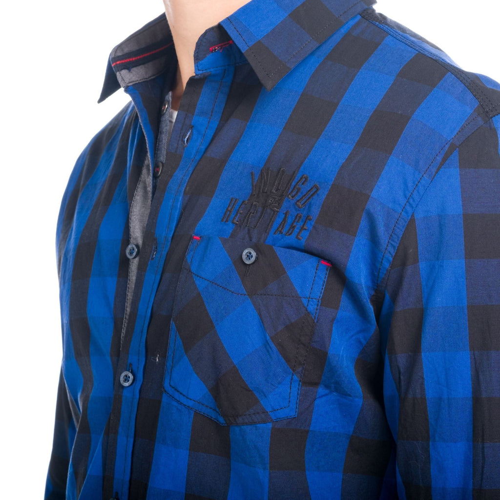 Camisa Hombre Manga Larga Cuadros Coderas Contraste – Koroshi 1821CL55