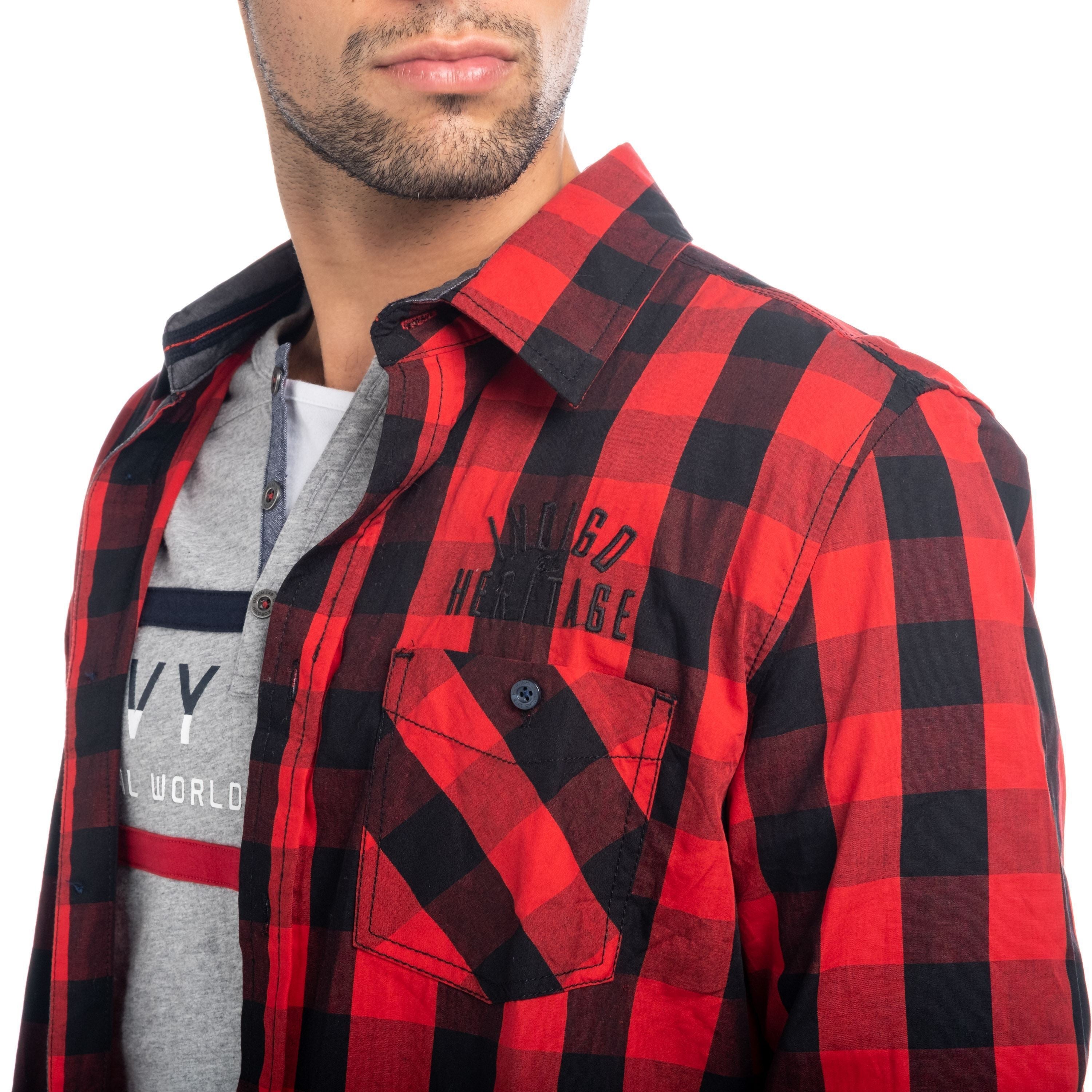 Camisa Hombre Manga Larga Cuadros Coderas Contraste – Koroshi 1821CL55
