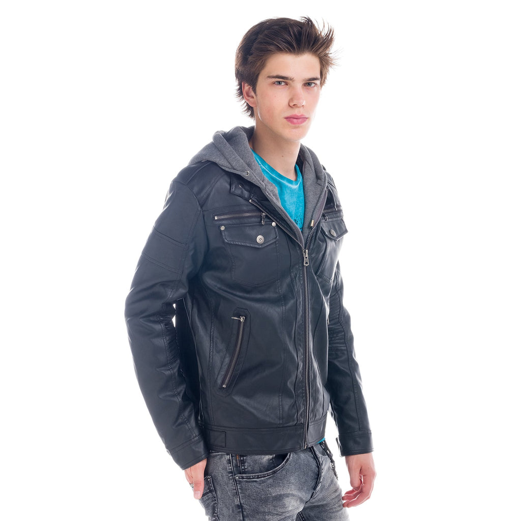 Chaqueta Efecto Piel Hombre con Capucha Desmontable – Koroshi 1821JA05