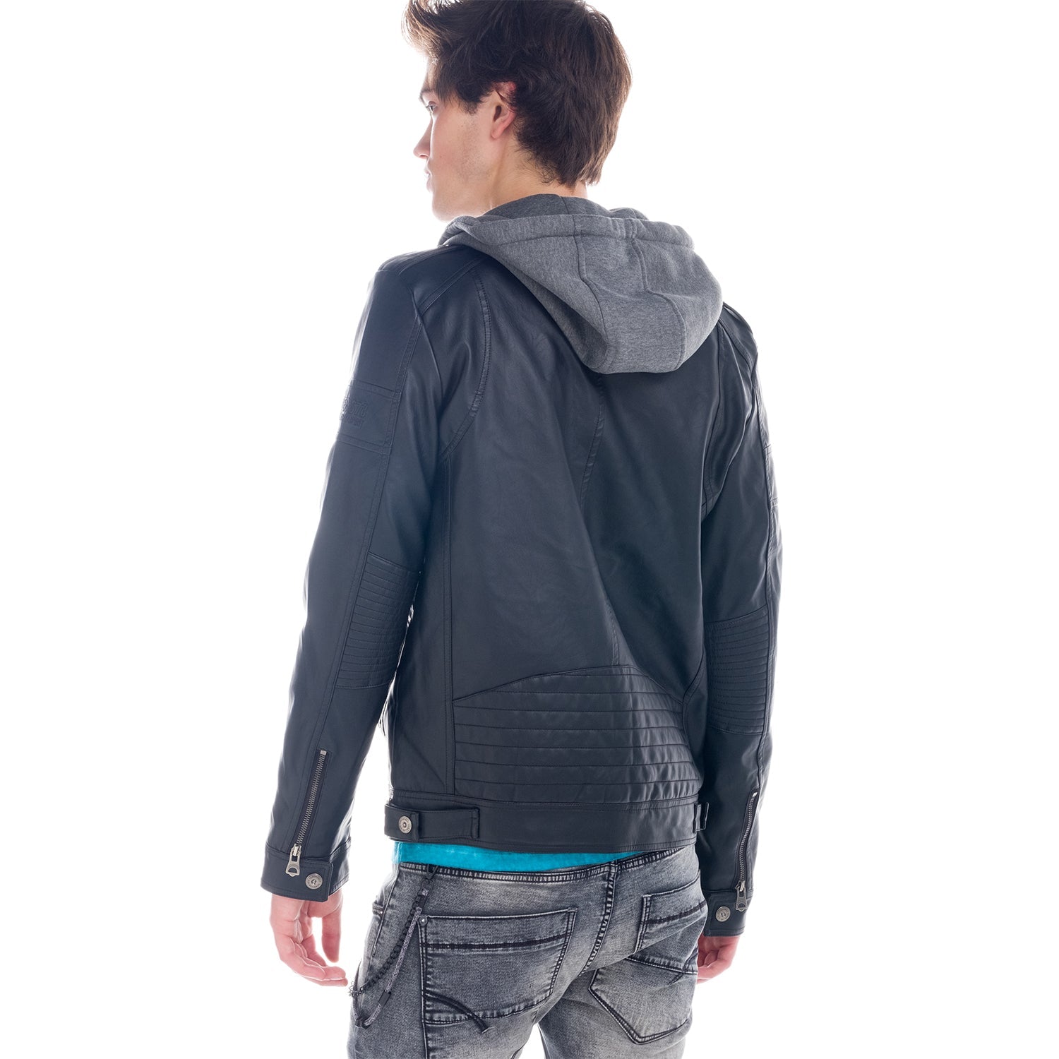 Chaqueta Efecto Piel Hombre con Capucha Desmontable – Koroshi 1821JA05