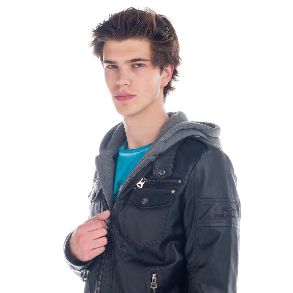 Chaqueta Efecto Piel Hombre con Capucha Desmontable – Koroshi 1821JA05