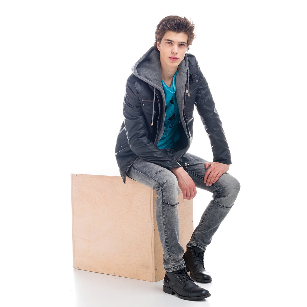 Chaqueta Efecto Piel Hombre con Capucha Desmontable – Koroshi 1821JA05
