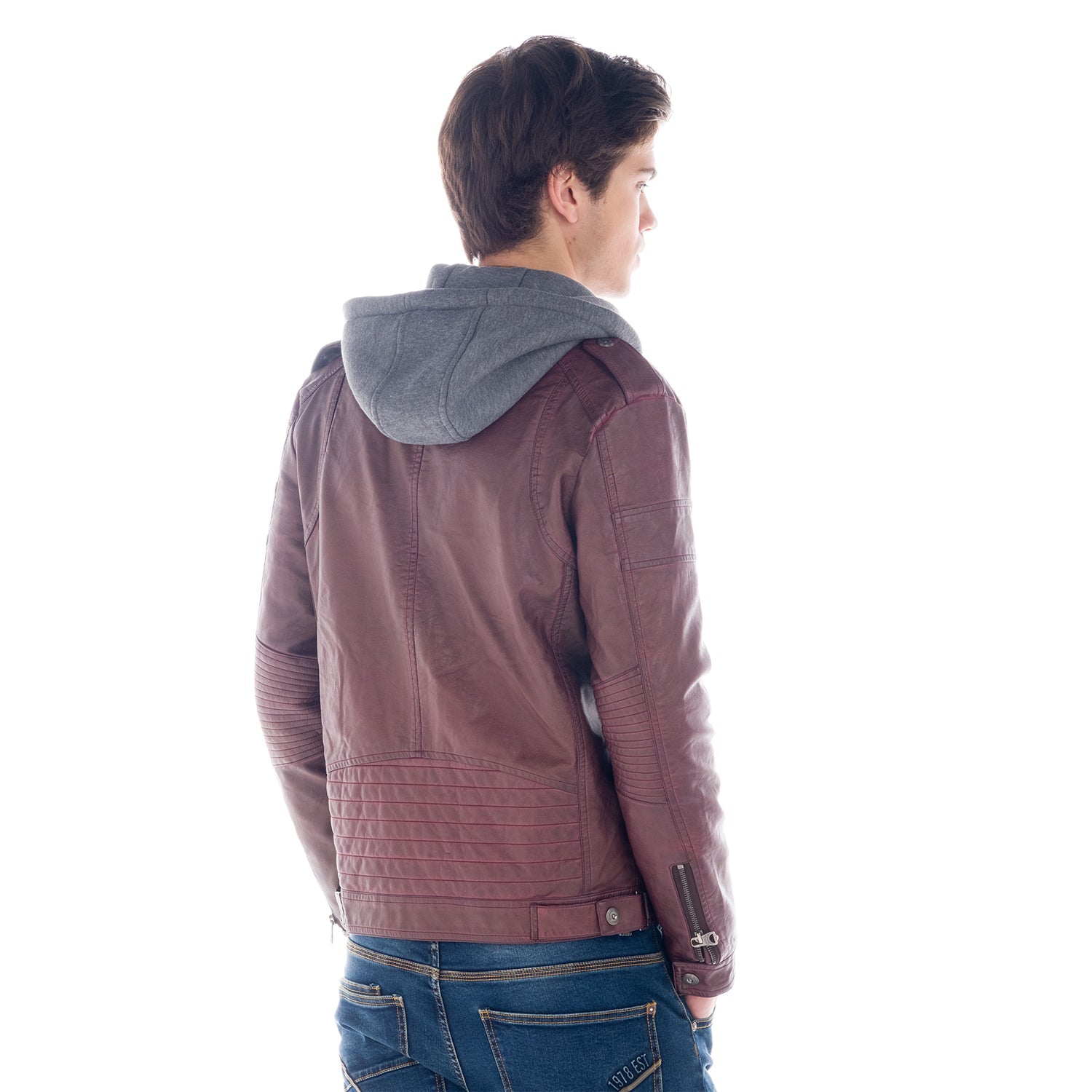 Chaqueta Efecto Piel Hombre con Capucha Desmontable – Koroshi 1821JA05