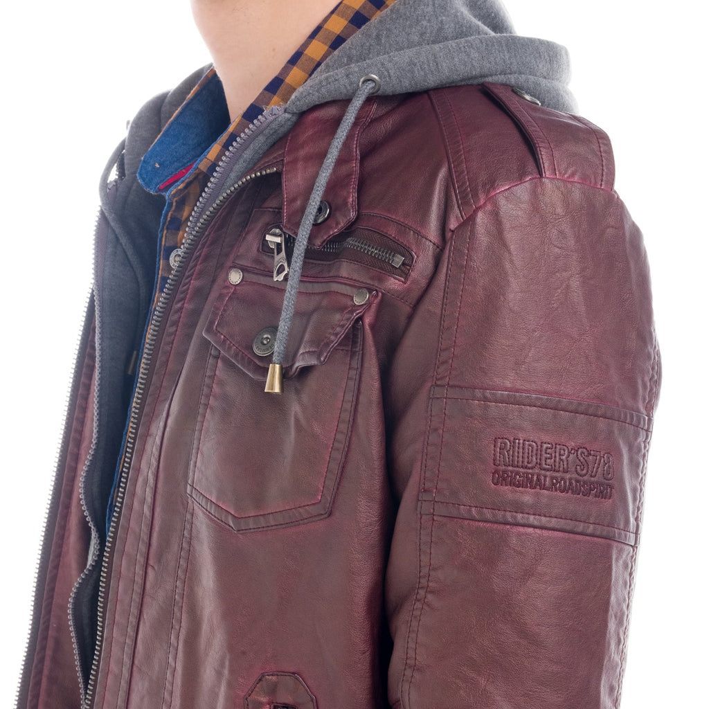 Chaqueta Efecto Piel Hombre con Capucha Desmontable – Koroshi 1821JA05