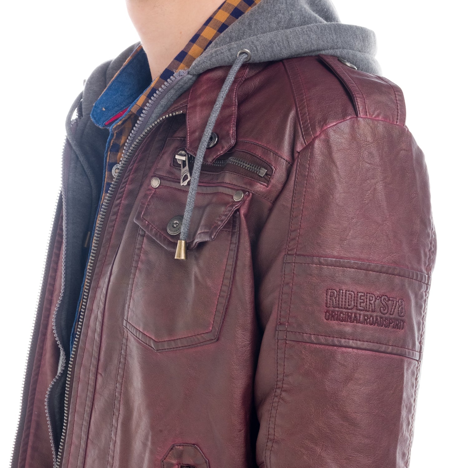 Chaqueta Efecto Piel Hombre con Capucha Desmontable – Koroshi 1821JA05