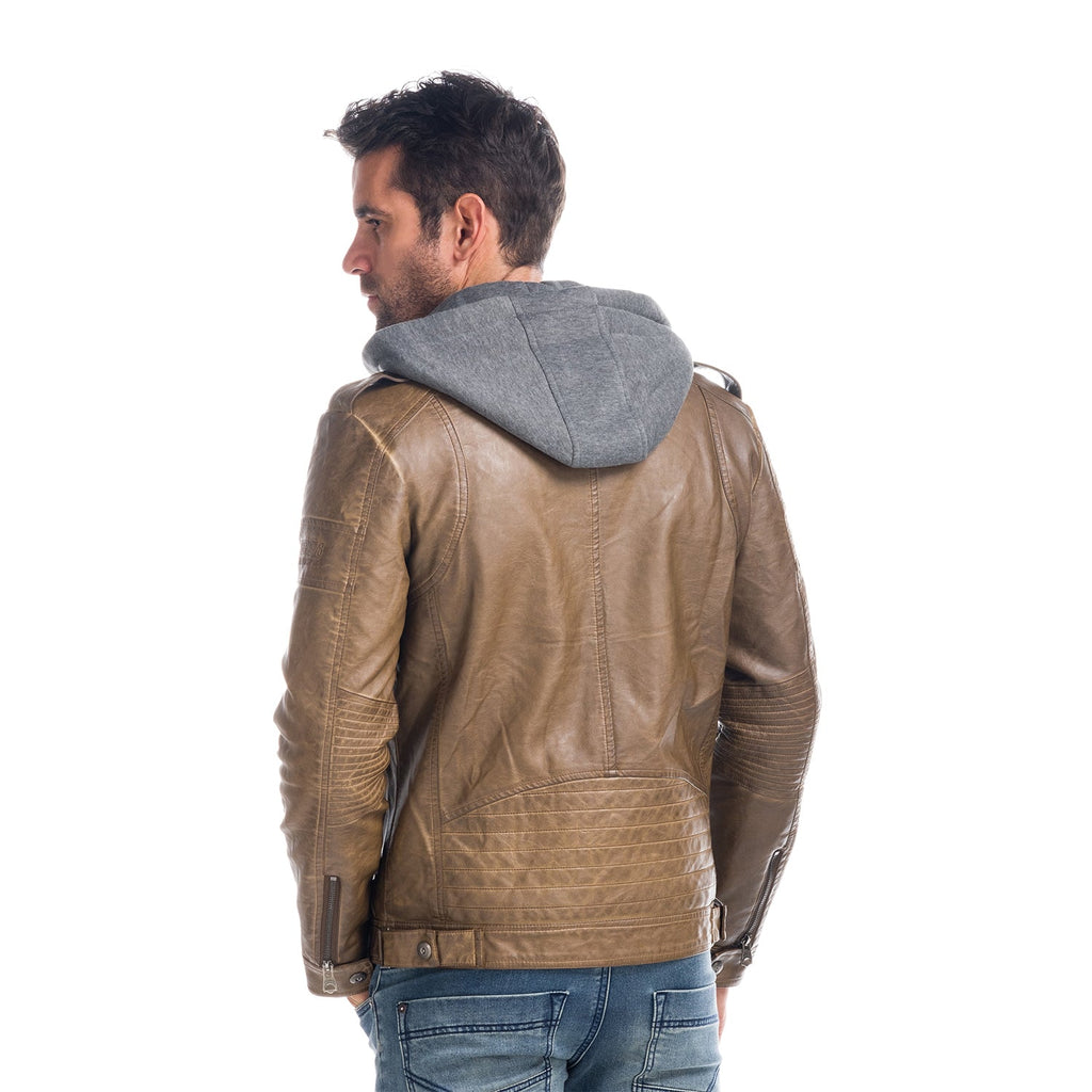 Chaqueta Efecto Piel Hombre con Capucha Desmontable – Koroshi 1821JA05