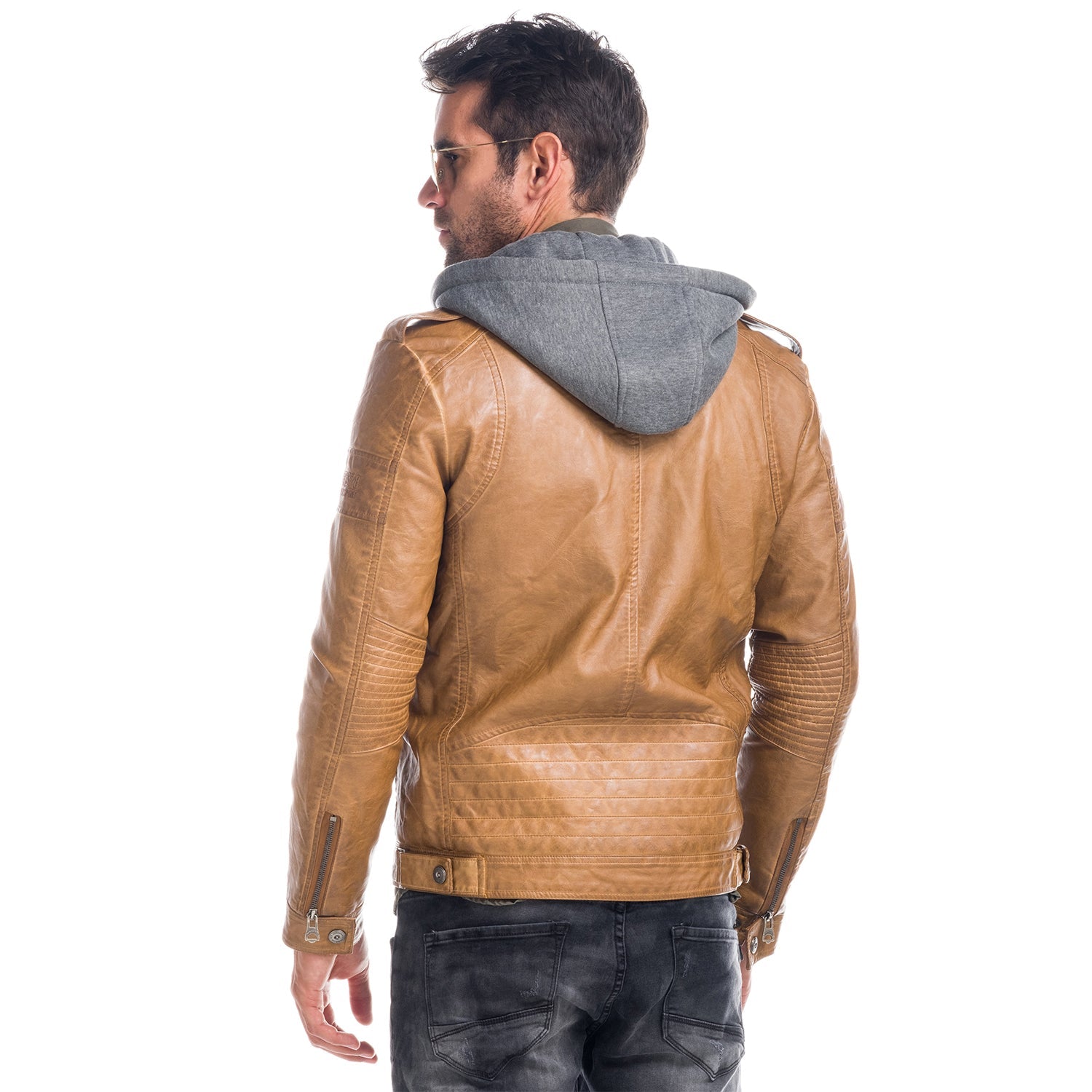 Chaqueta Efecto Piel Hombre con Capucha Desmontable – Koroshi 1821JA05