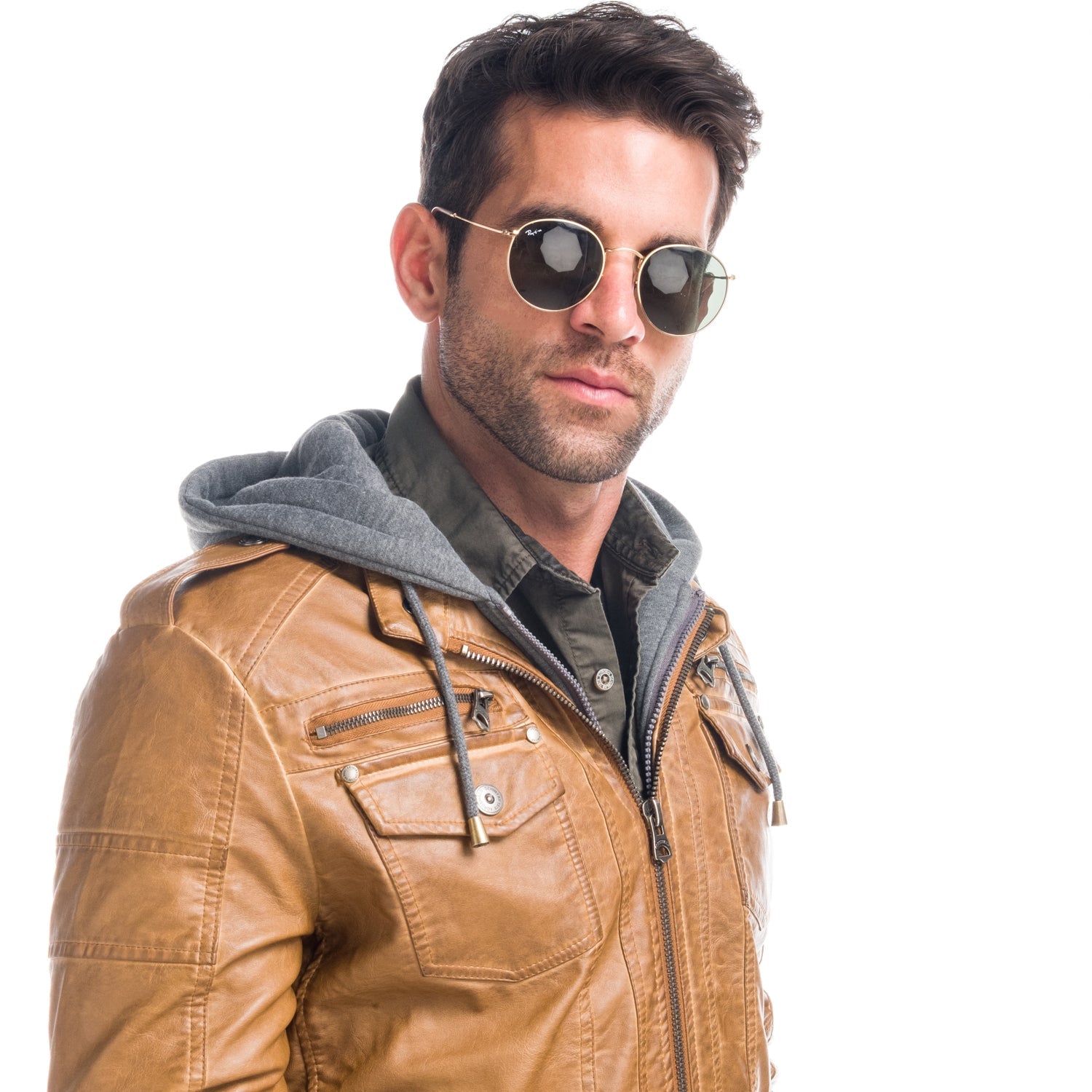 Chaqueta Efecto Piel Hombre con Capucha Desmontable – Koroshi 1821JA05