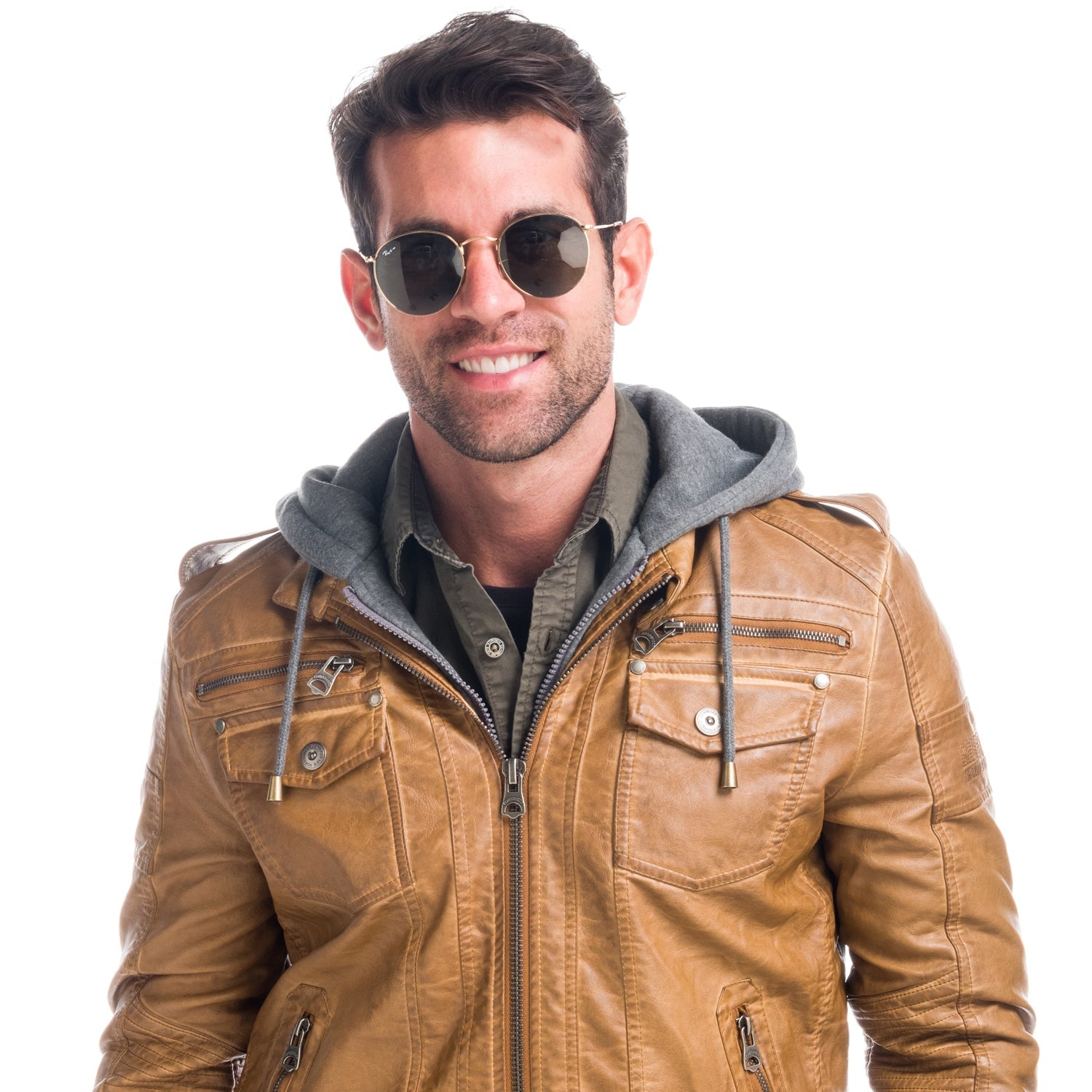 Chaqueta Efecto Piel Hombre con Capucha Desmontable – Koroshi 1821JA05