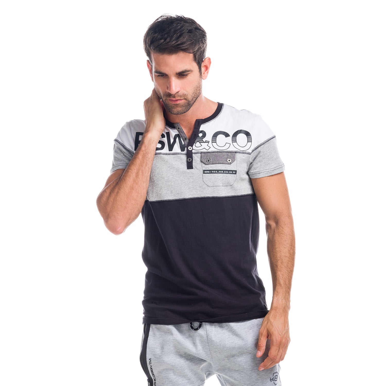 Camiseta Hombre Cuello Panadero Combinada con Bolsillo – Koroshi 1821MC10