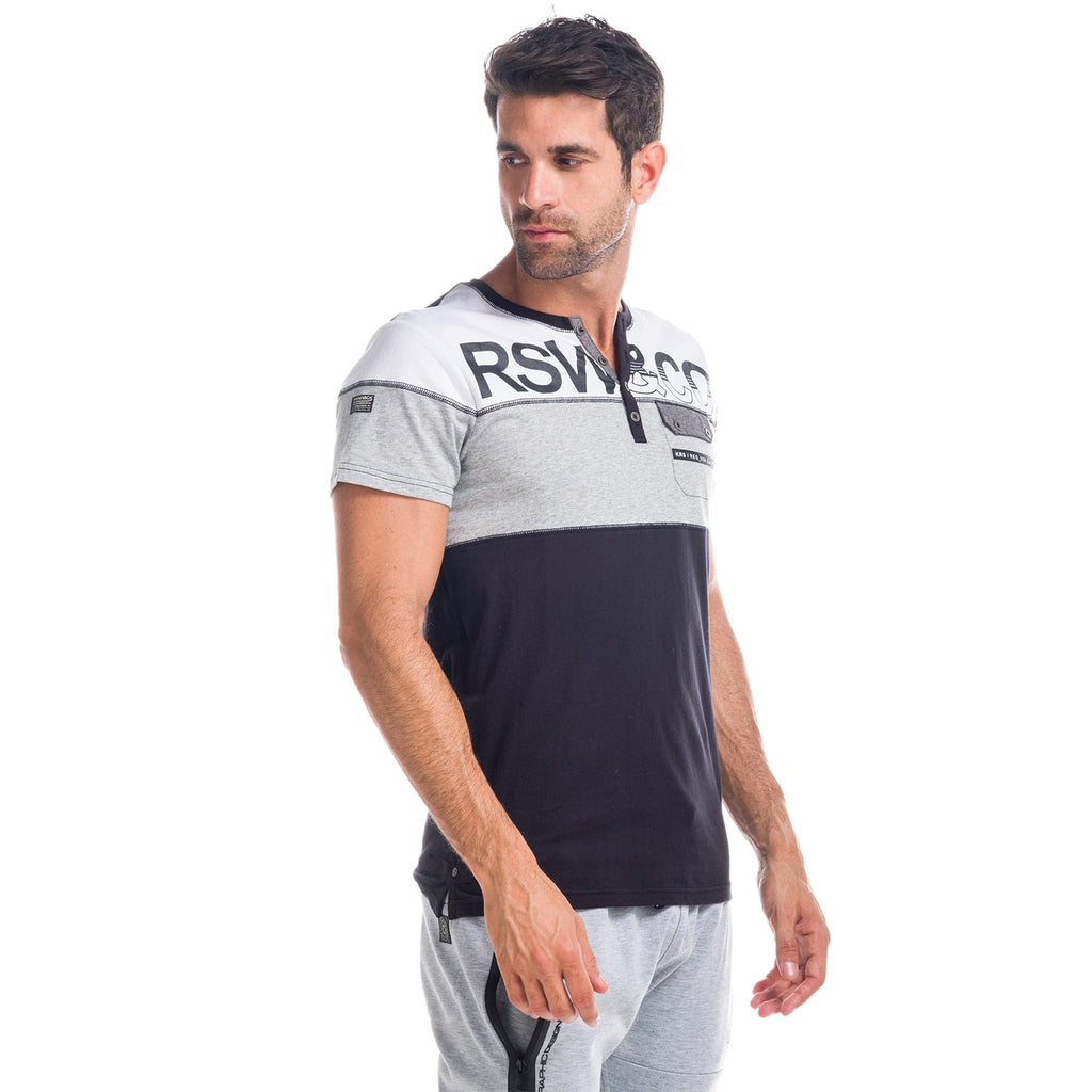 Camiseta Hombre Cuello Panadero Combinada con Bolsillo – Koroshi 1821MC10