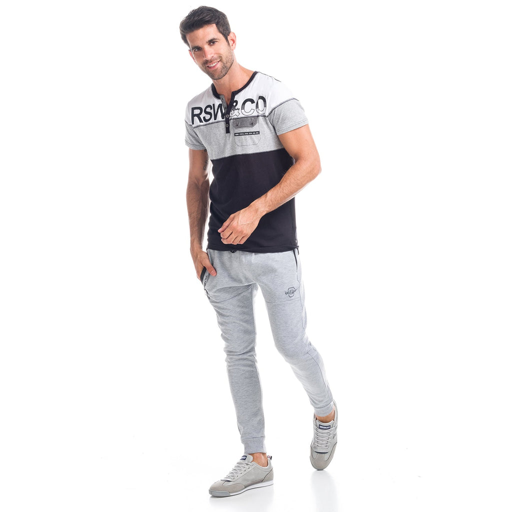 Camiseta Hombre Cuello Panadero Combinada con Bolsillo – Koroshi 1821MC10
