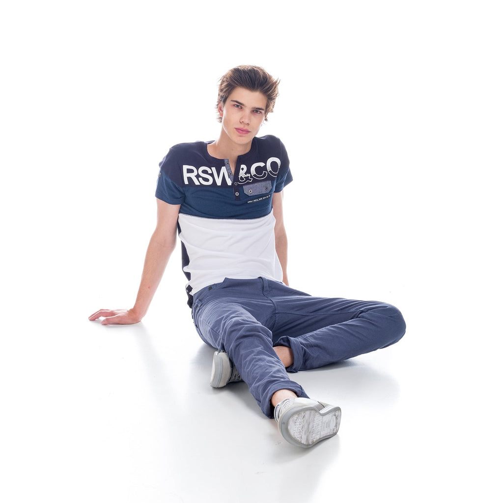 Camiseta Hombre Cuello Panadero Combinada con Bolsillo – Koroshi 1821MC10