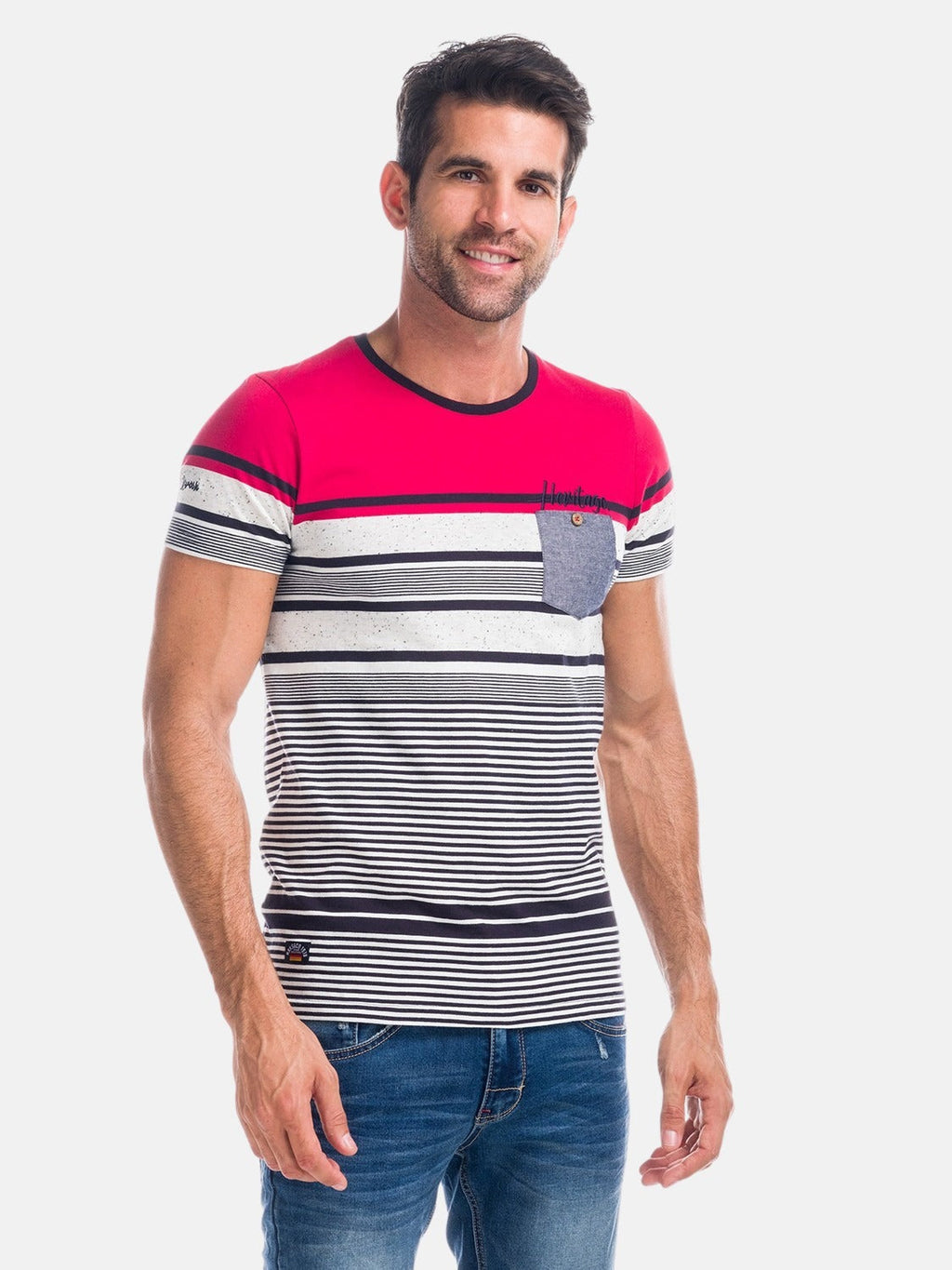 Camiseta Hombre de Rayas Combinada con Bolsillo – Koroshi 1821MC21