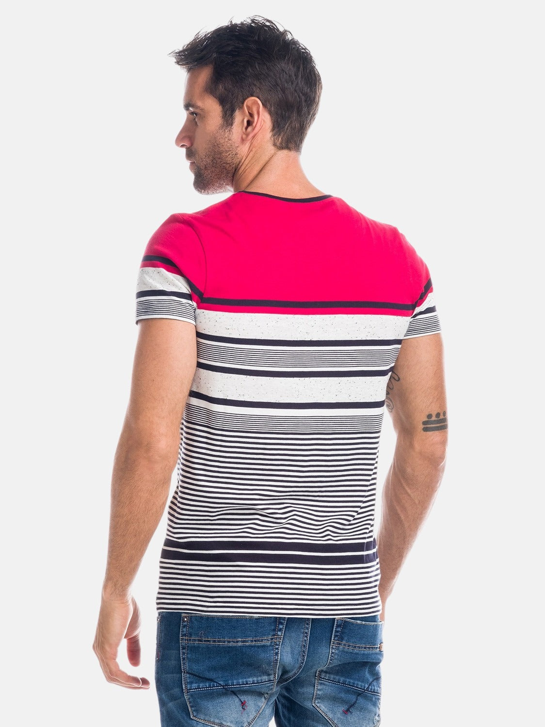 Camiseta Hombre de Rayas Combinada con Bolsillo – Koroshi 1821MC21