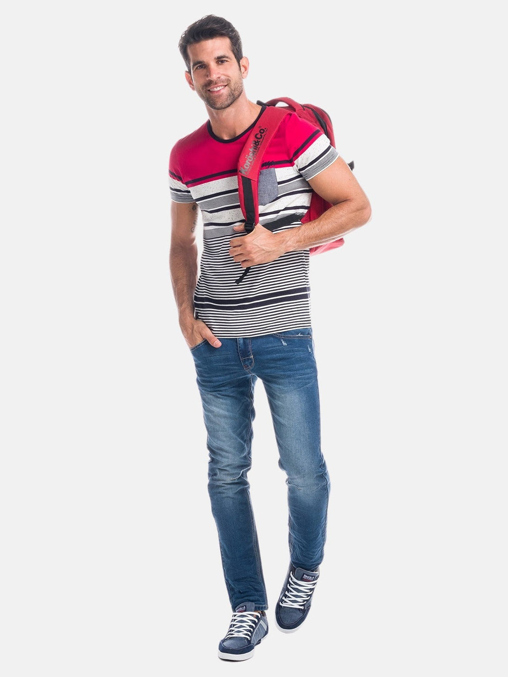 Camiseta Hombre de Rayas Combinada con Bolsillo – Koroshi 1821MC21