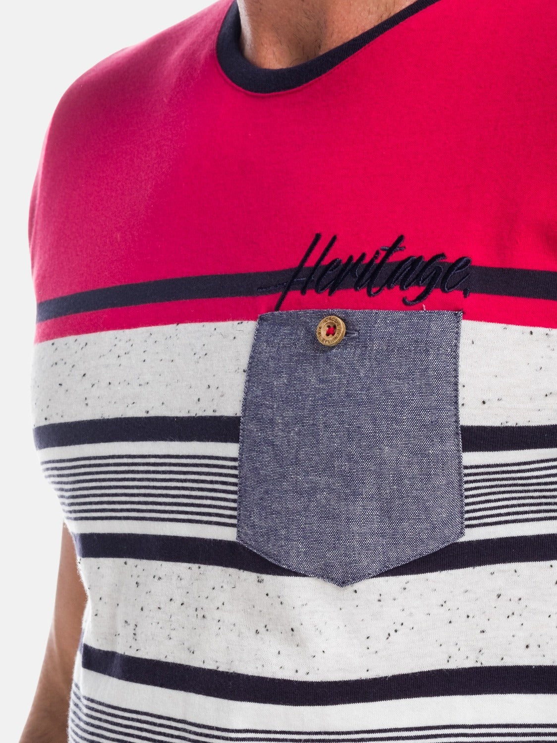 Camiseta Hombre de Rayas Combinada con Bolsillo – Koroshi 1821MC21