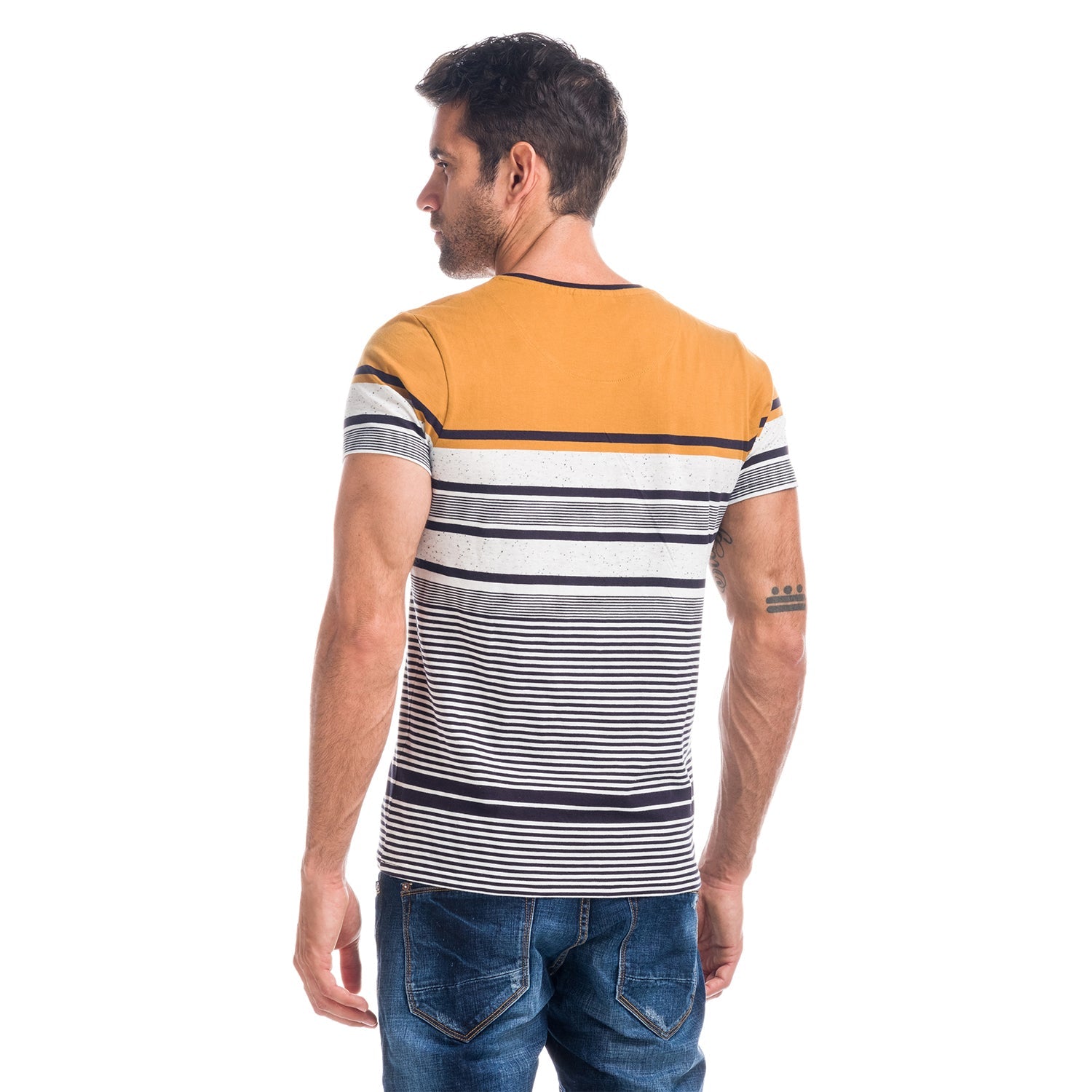 Camiseta Hombre de Rayas Combinada con Bolsillo – Koroshi 1821MC21