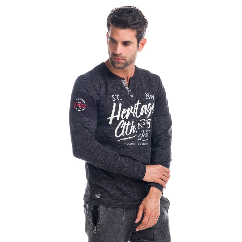 Camiseta Manga Larga Hombre Cuello Panadero Estampada – Koroshi 1821ML02