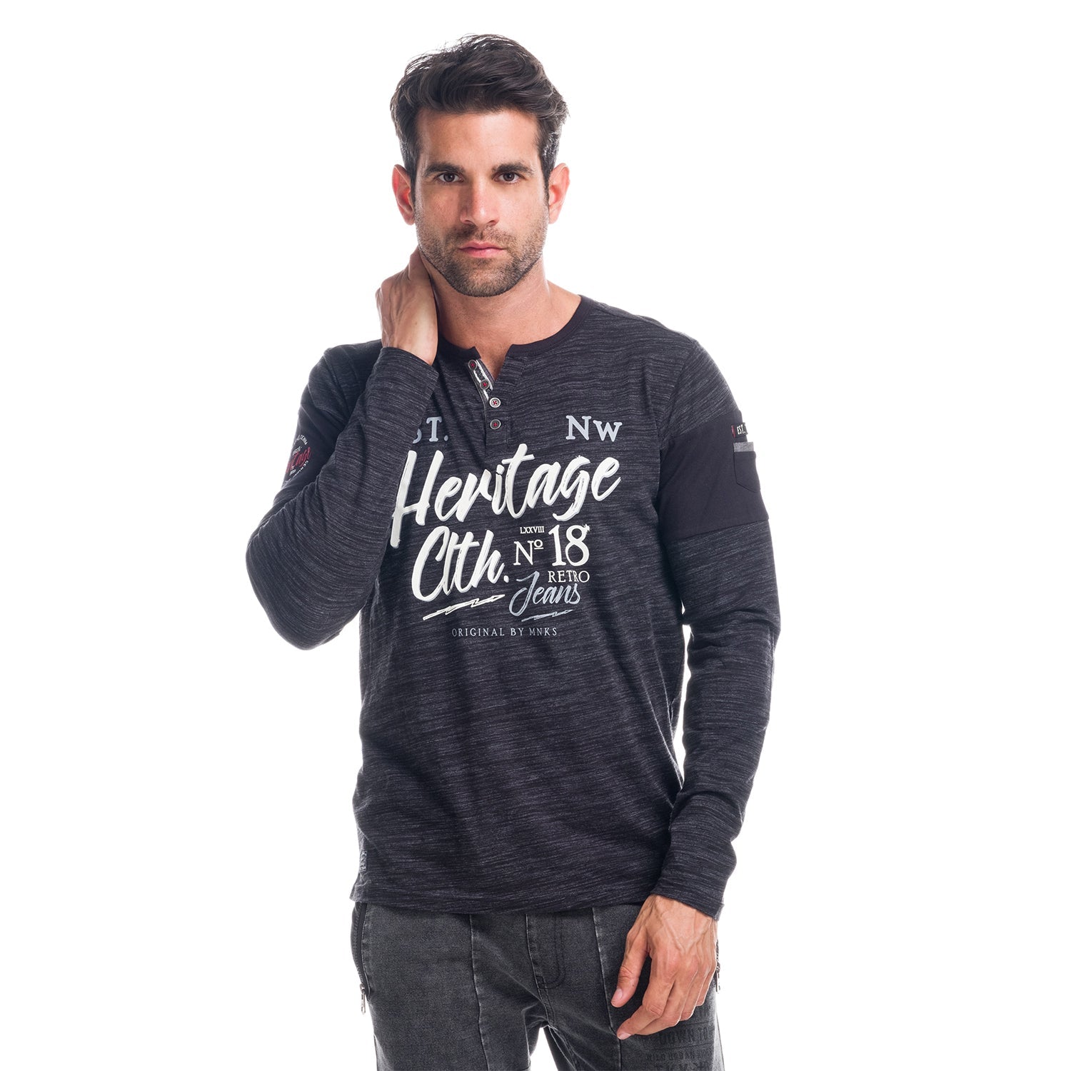 Camiseta Manga Larga Hombre Cuello Panadero Estampada – Koroshi 1821ML02