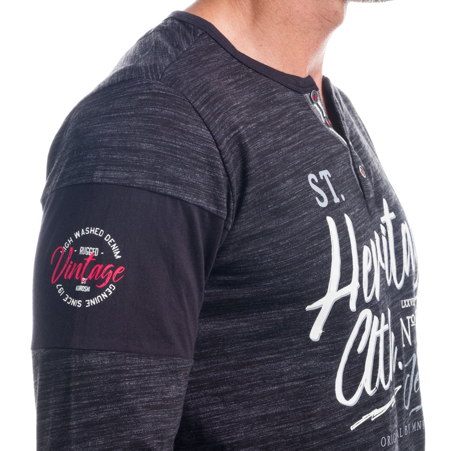 Camiseta Manga Larga Hombre Cuello Panadero Estampada – Koroshi 1821ML02