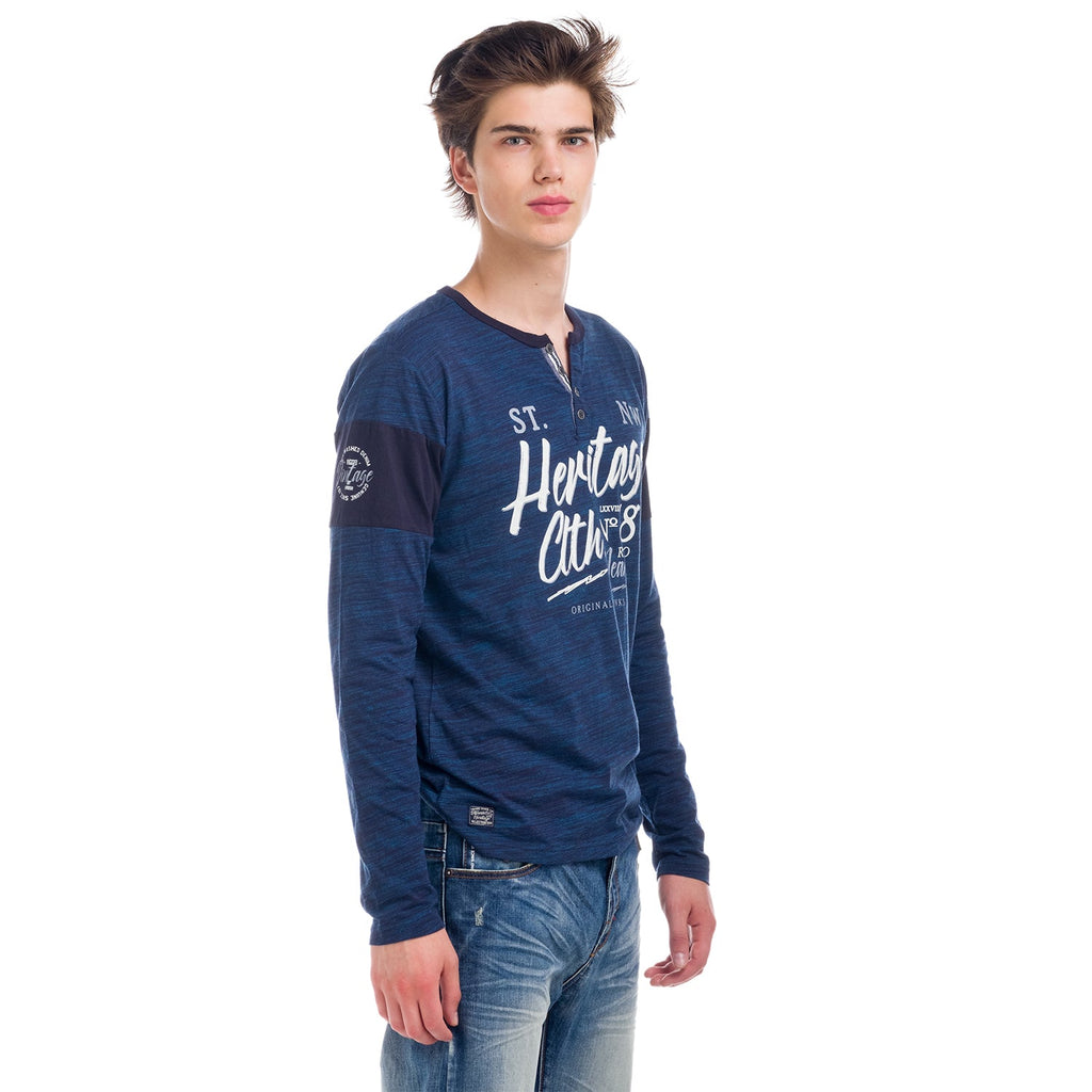 Camiseta Manga Larga Hombre Cuello Panadero Estampada – Koroshi 1821ML02