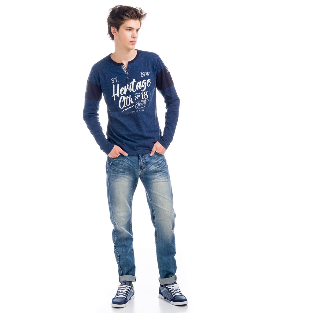 Camiseta Manga Larga Hombre Cuello Panadero Estampada – Koroshi 1821ML02