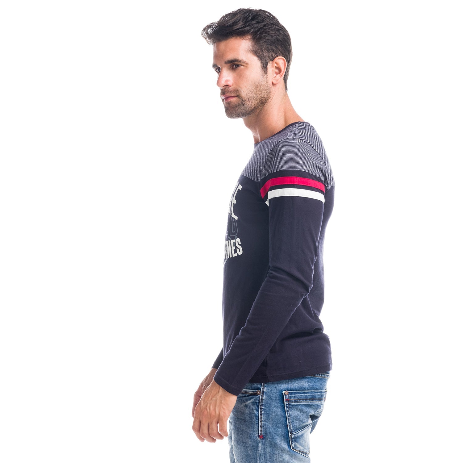 Camiseta Manga Larga Hombre Combinada a Rayas – Koroshi 1821ML03