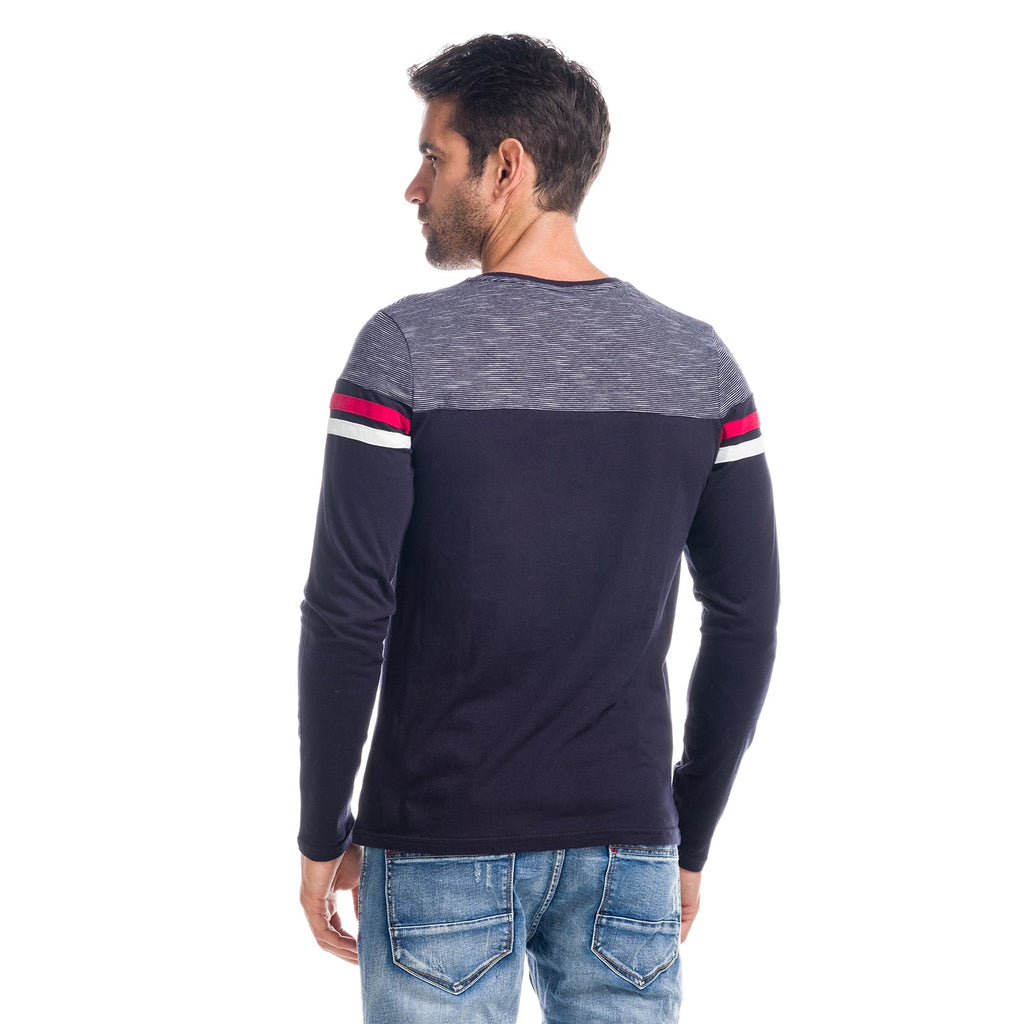 Camiseta Manga Larga Hombre Combinada a Rayas – Koroshi 1821ML03