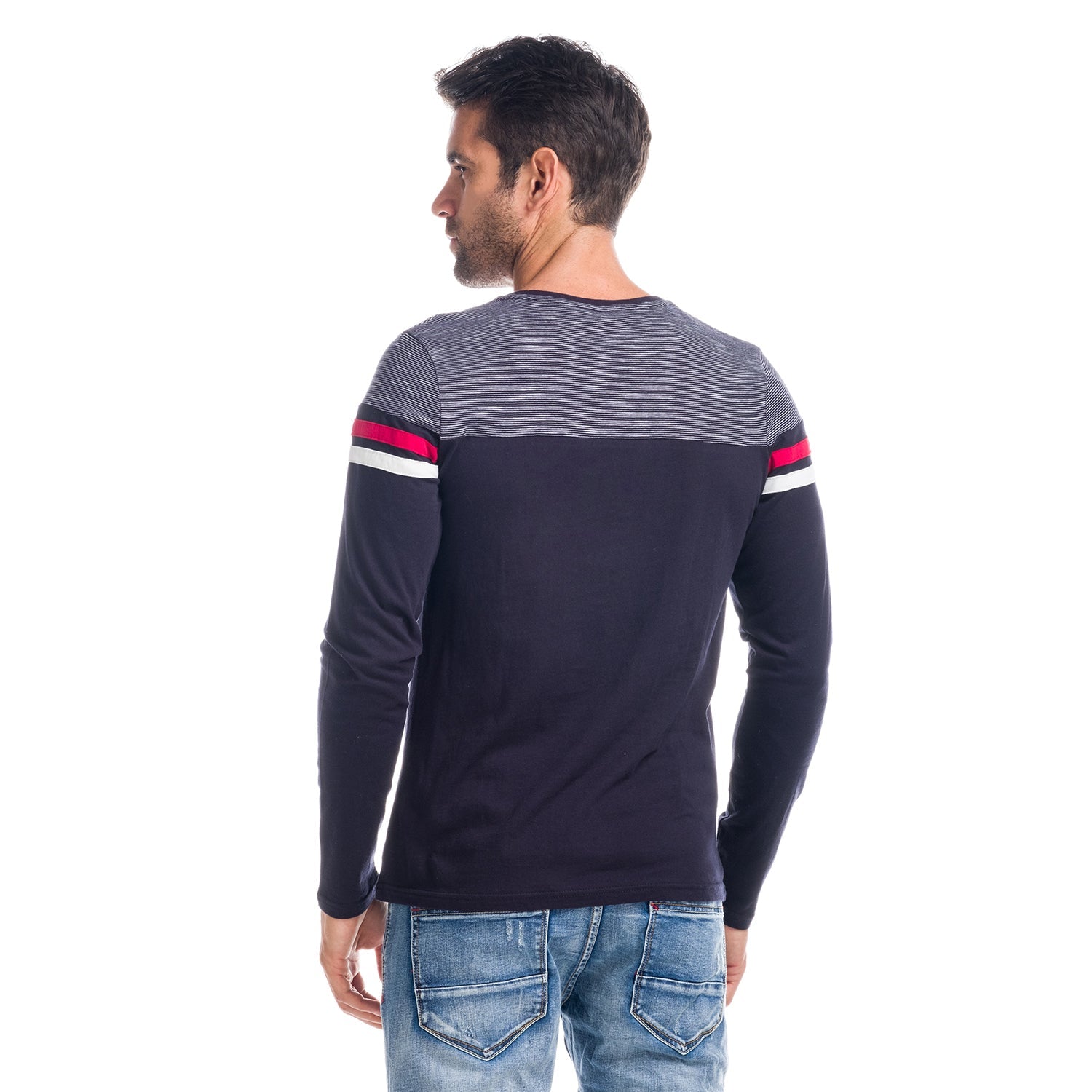 Camiseta Manga Larga Hombre Combinada a Rayas – Koroshi 1821ML03