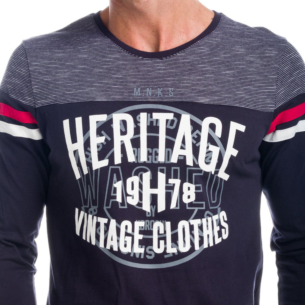 Camiseta Manga Larga Hombre Combinada a Rayas – Koroshi 1821ML03