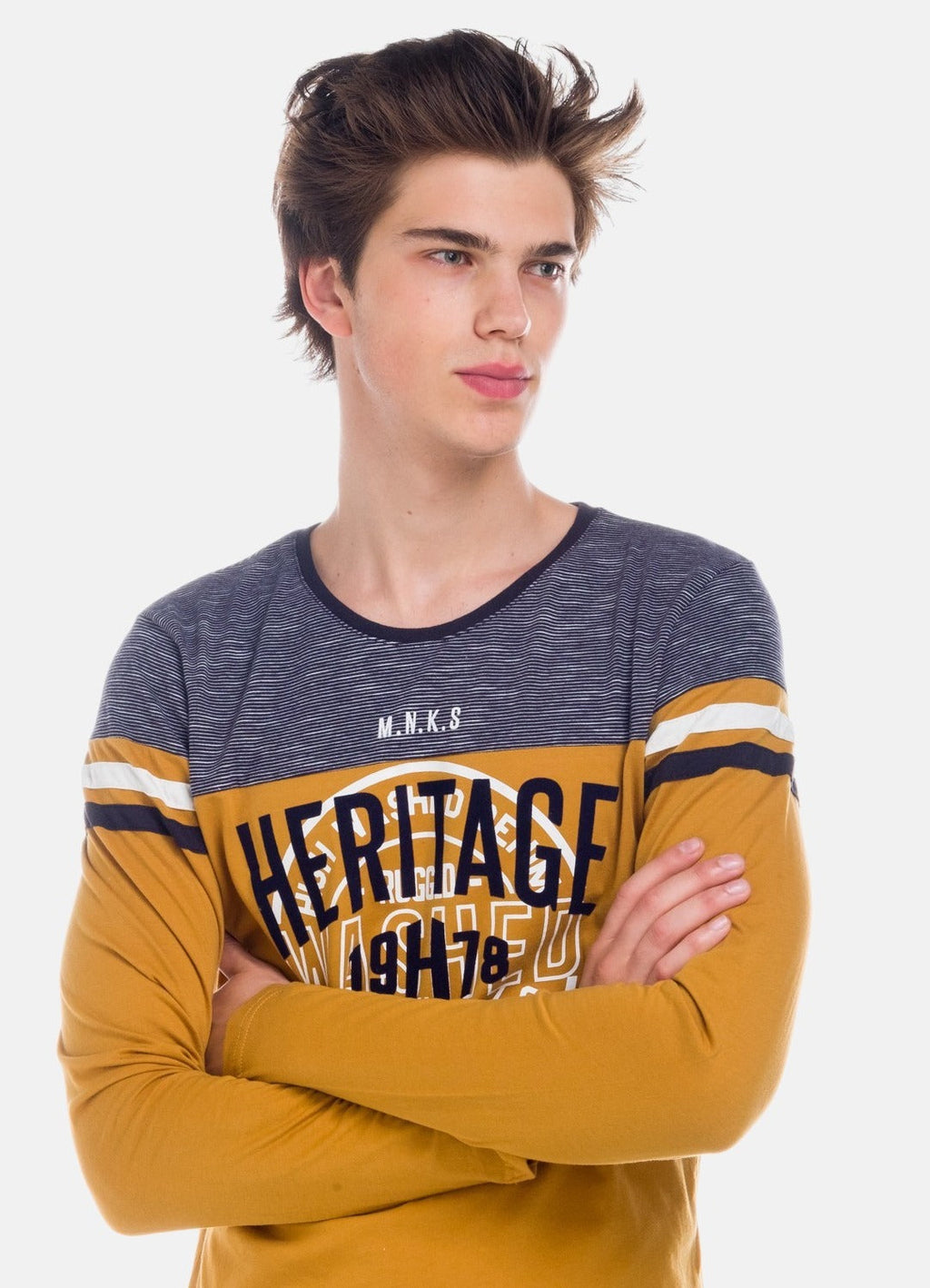 Camiseta Manga Larga Hombre Combinada a Rayas – Koroshi 1821ML03
