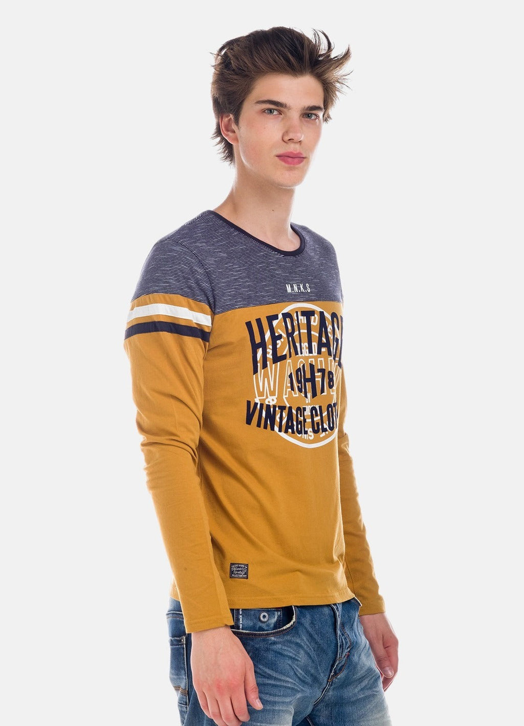 Camiseta Manga Larga Hombre Combinada a Rayas – Koroshi 1821ML03