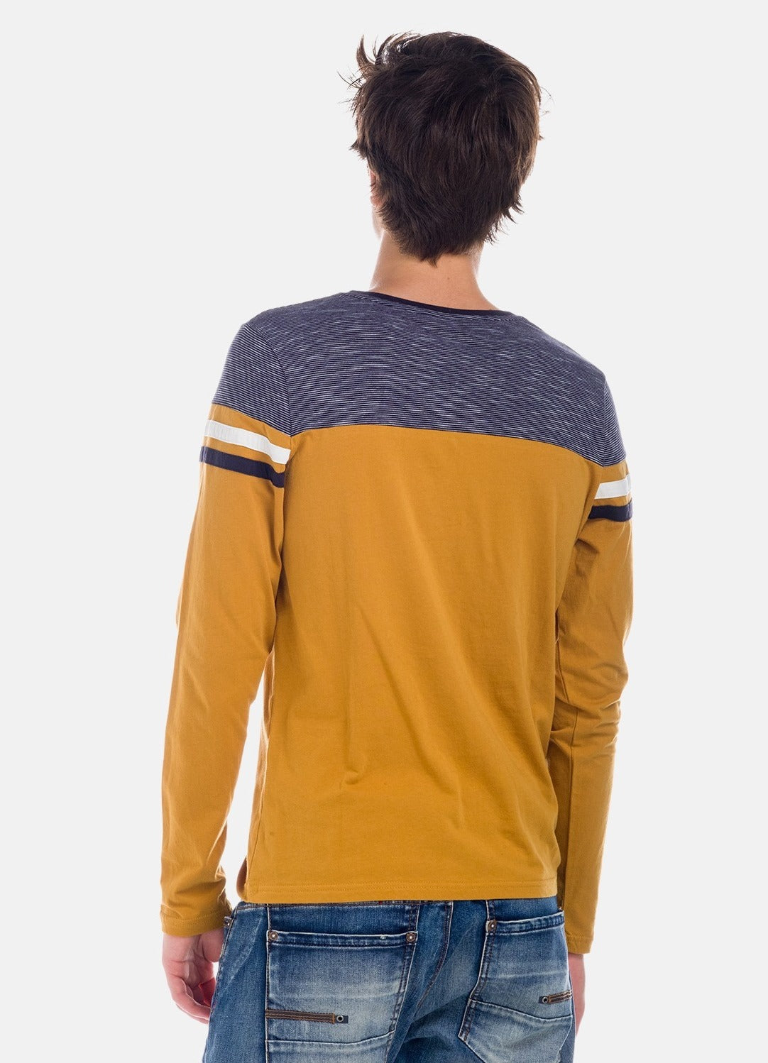 Camiseta Manga Larga Hombre Combinada a Rayas – Koroshi 1821ML03