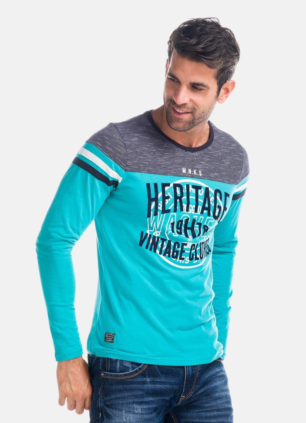 Camiseta Manga Larga Hombre Combinada a Rayas – Koroshi 1821ML03