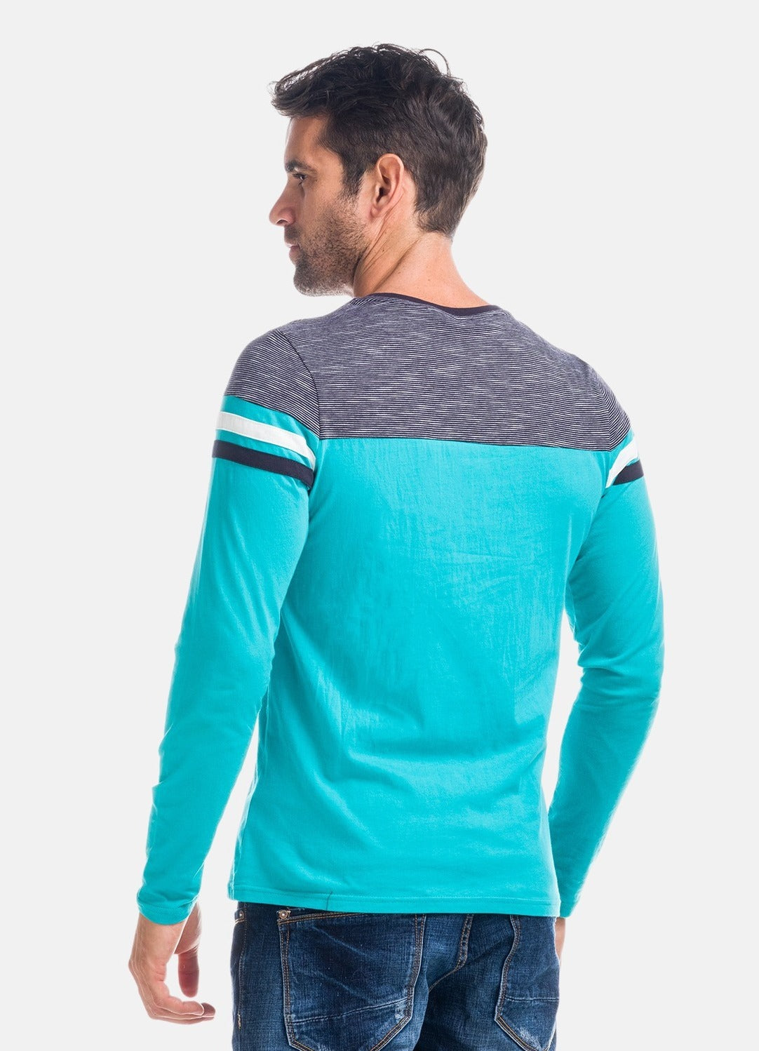 Camiseta Manga Larga Hombre Combinada a Rayas – Koroshi 1821ML03