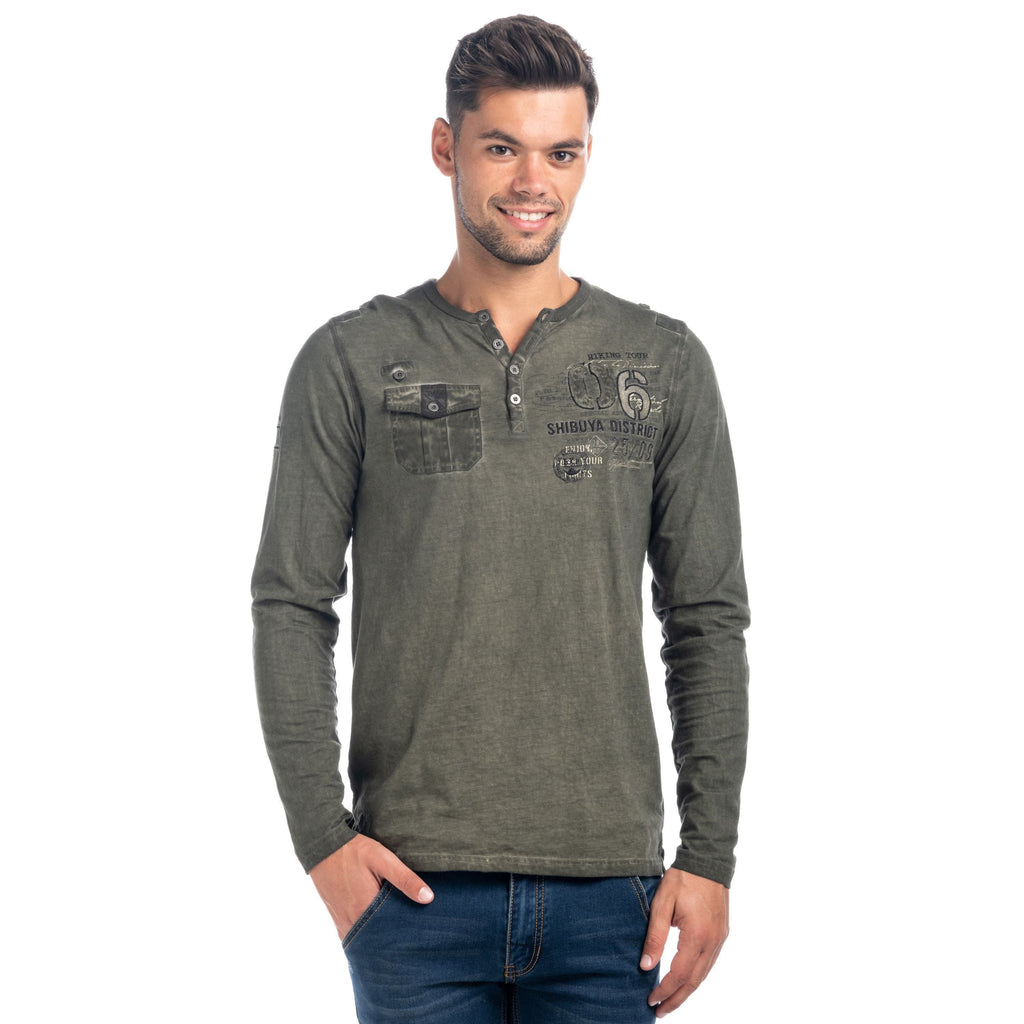 Camiseta Manga Larga Hombre Efecto Lavado con Bolsillo – Koroshi 1821ML13
