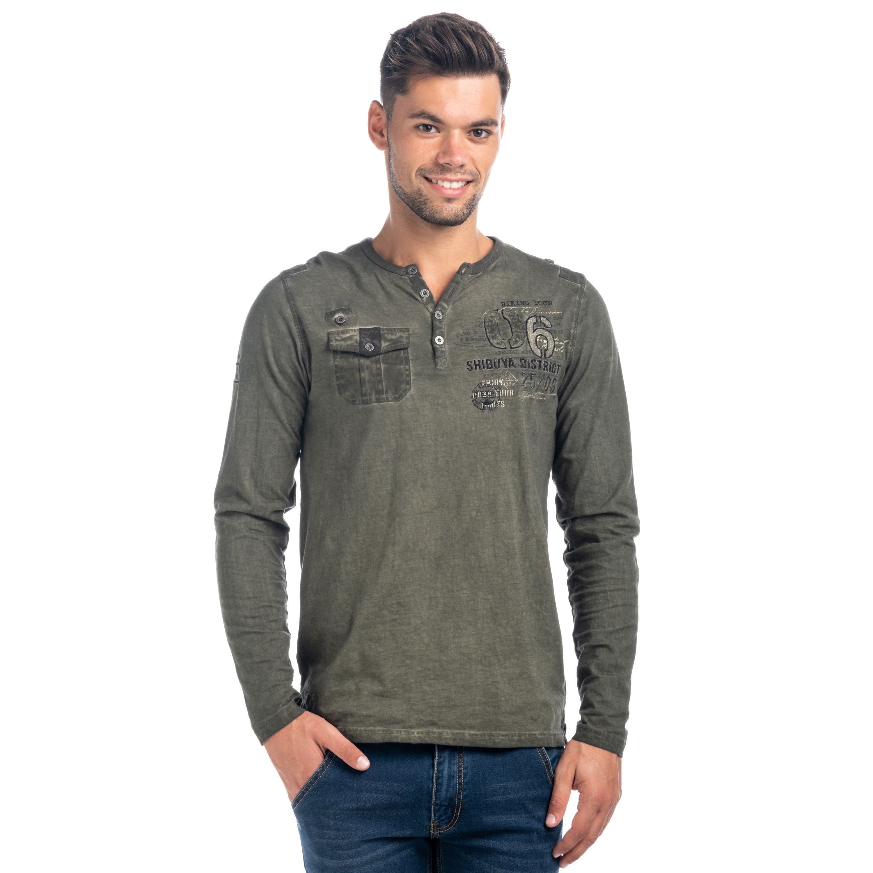 Camiseta Manga Larga Hombre Efecto Lavado con Bolsillo – Koroshi 1821ML13